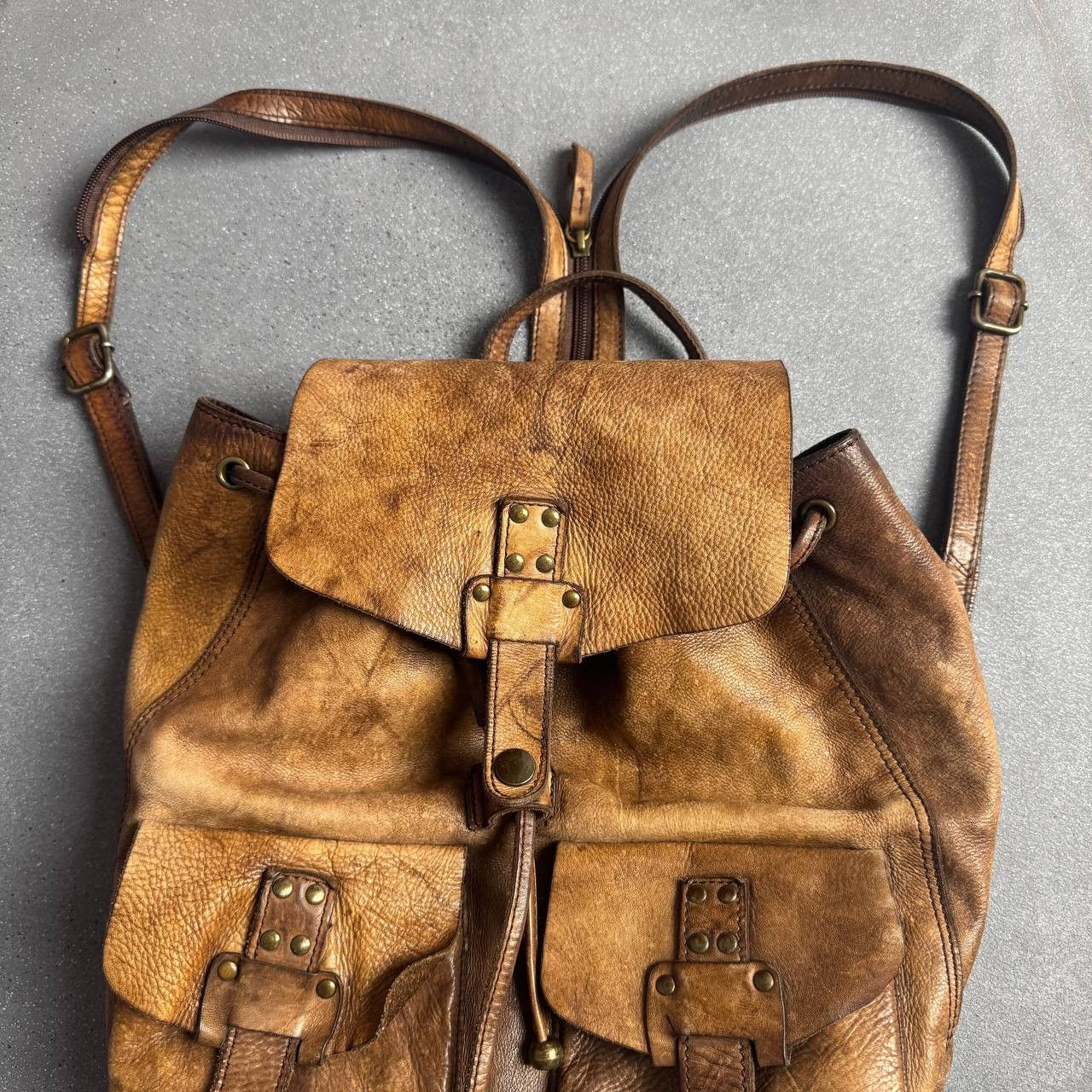 Japanese Brand × Vintage Avant Garde Faded Leather Backpack Size ONE SIZE - 5 Thumbnail