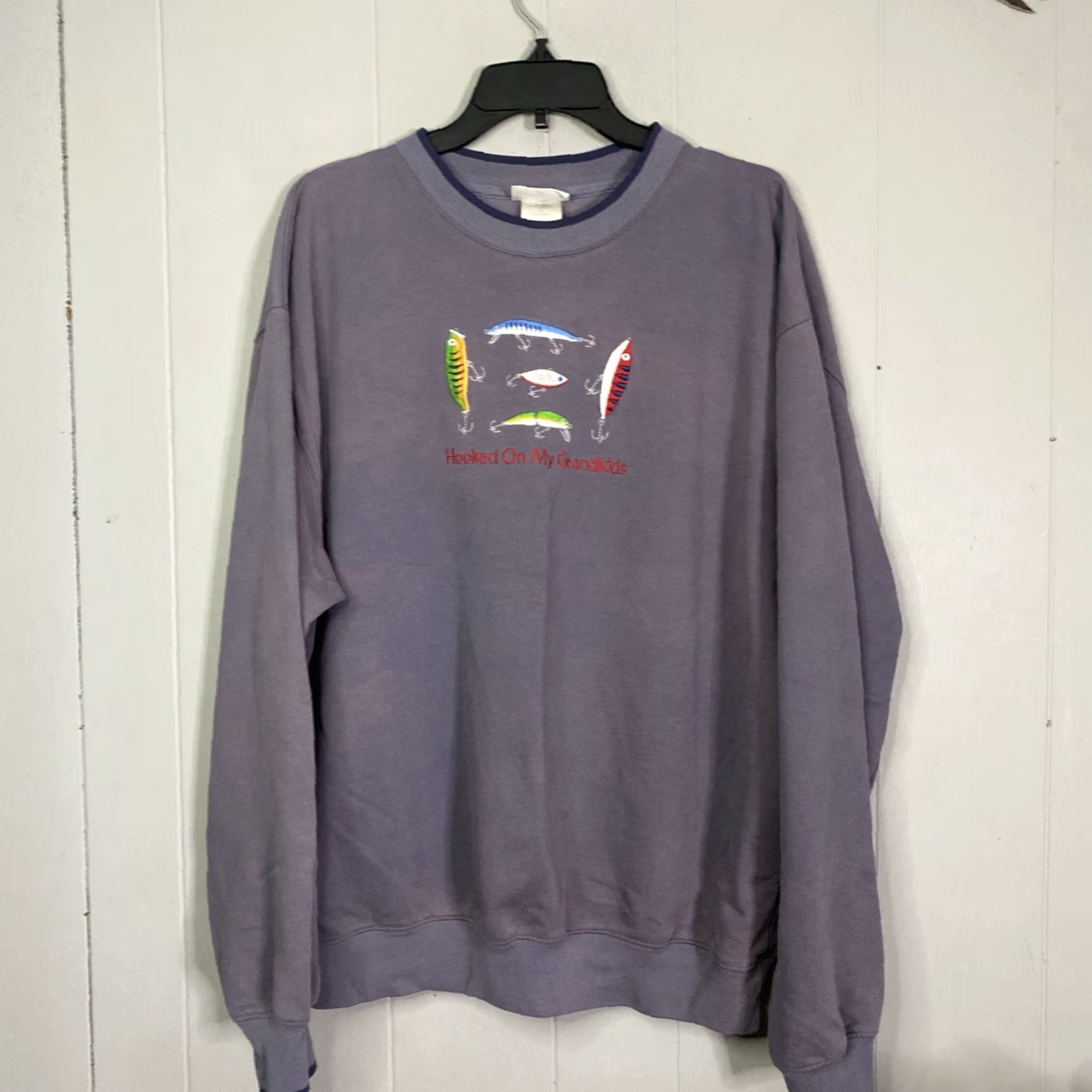 Vintage VINTAGE 90s Fishing Sweater M&O Knits XL Faded Purple Embroidered Lures Pullover Men Size US XL / EU 56 / 4 - 4 Thumbnail