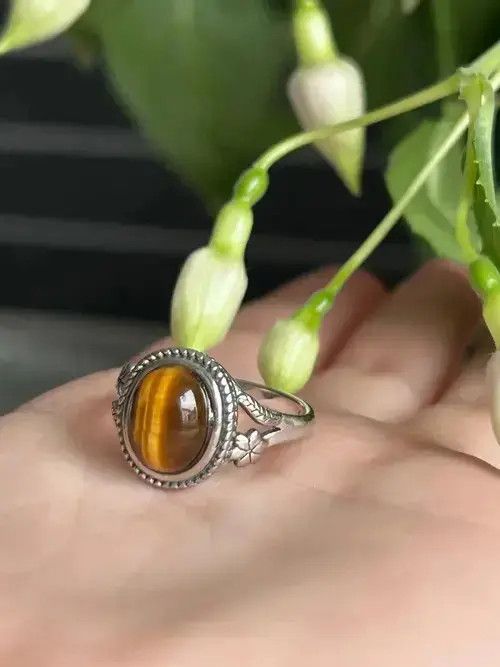 Jewelry x Ring Gold Plated Tiger Eye Stone Ring ( Size 6 To 10 ) in Brown, Men's