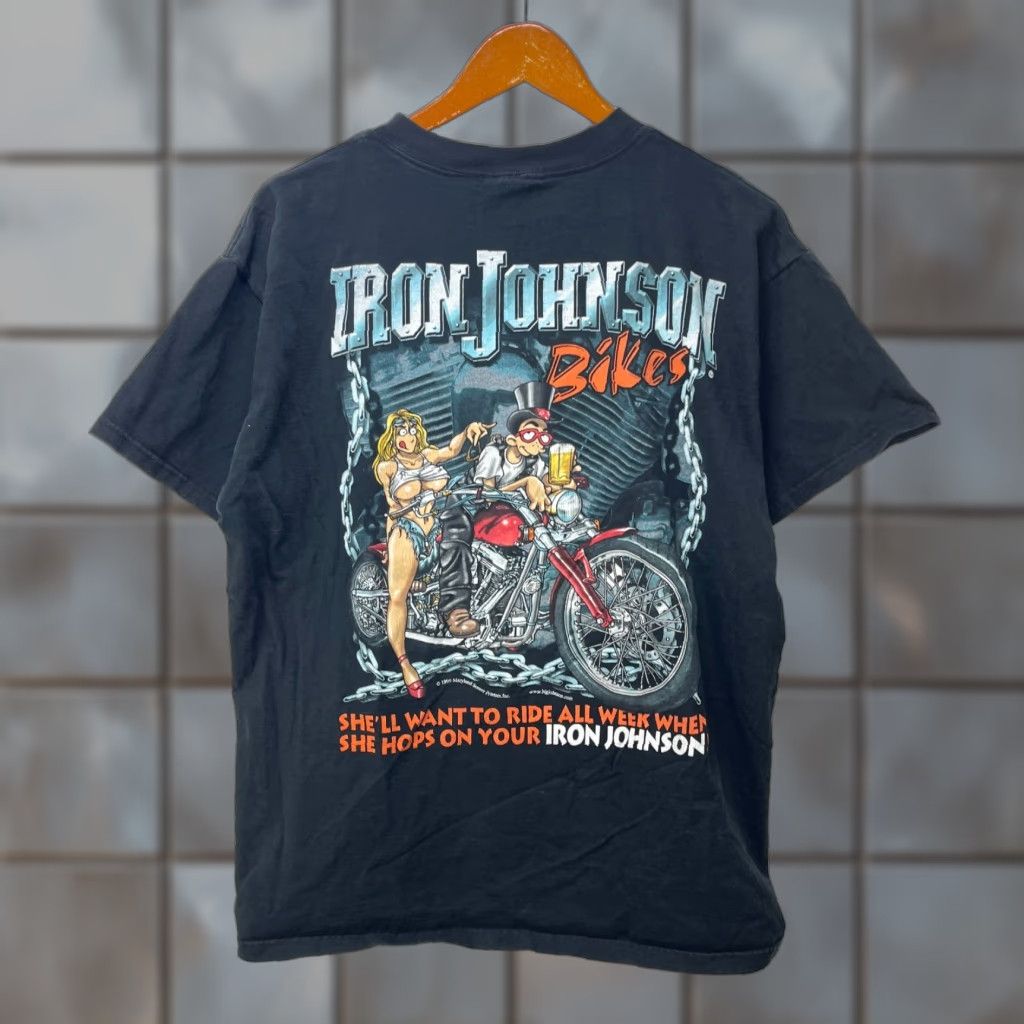 Vintage VINTAGE Hanes Beefy-T T-Shirt XL Black 90s 80s Men Short Sleeve Logo Stitch Johnson Bikes Boobs Printed Size US XL / EU 56 / 4 - 1 Thumbnail
