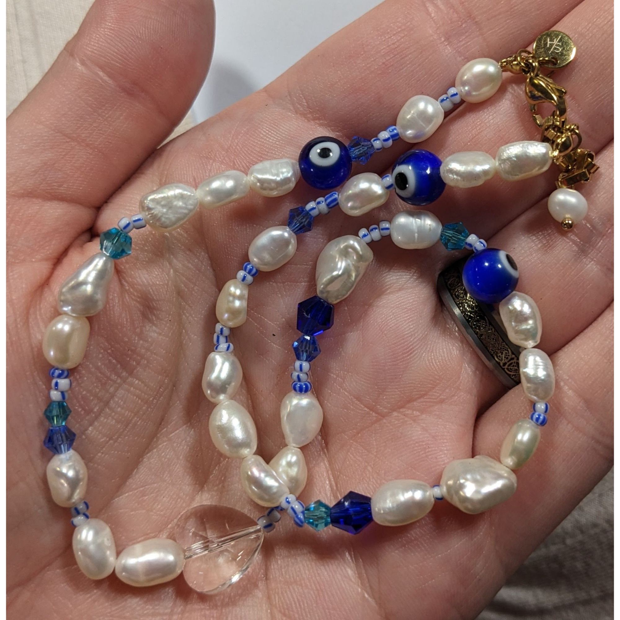 Other Elegant Whimsical Pearl And Evil Eye Glass Beaded Necklace Size ONE SIZE - 3 Thumbnail