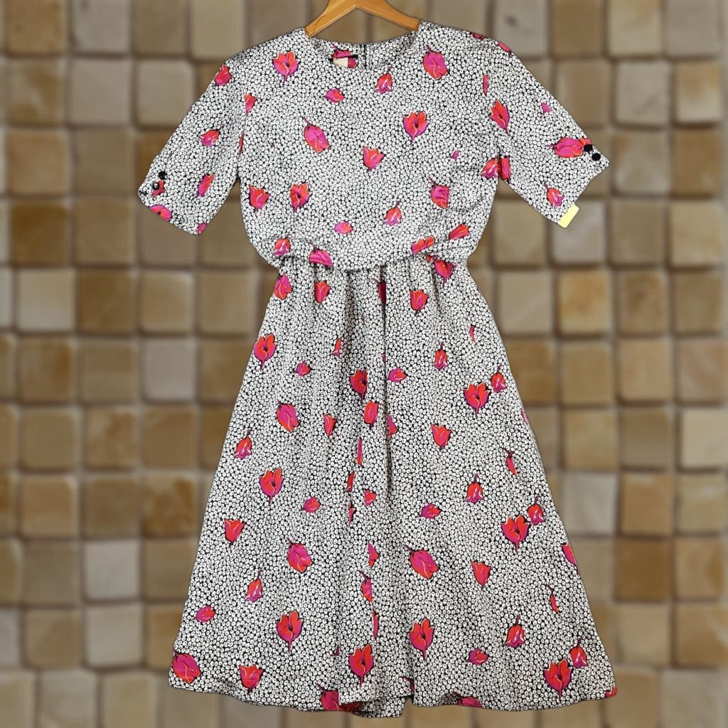 Vintage VINTAGE Vintage 80s Short Sleeve Secretary Dress Womens Size 6 Floral Flower Midi Office Size 28" / US 6 / IT 42 - 1 Thumbnail
