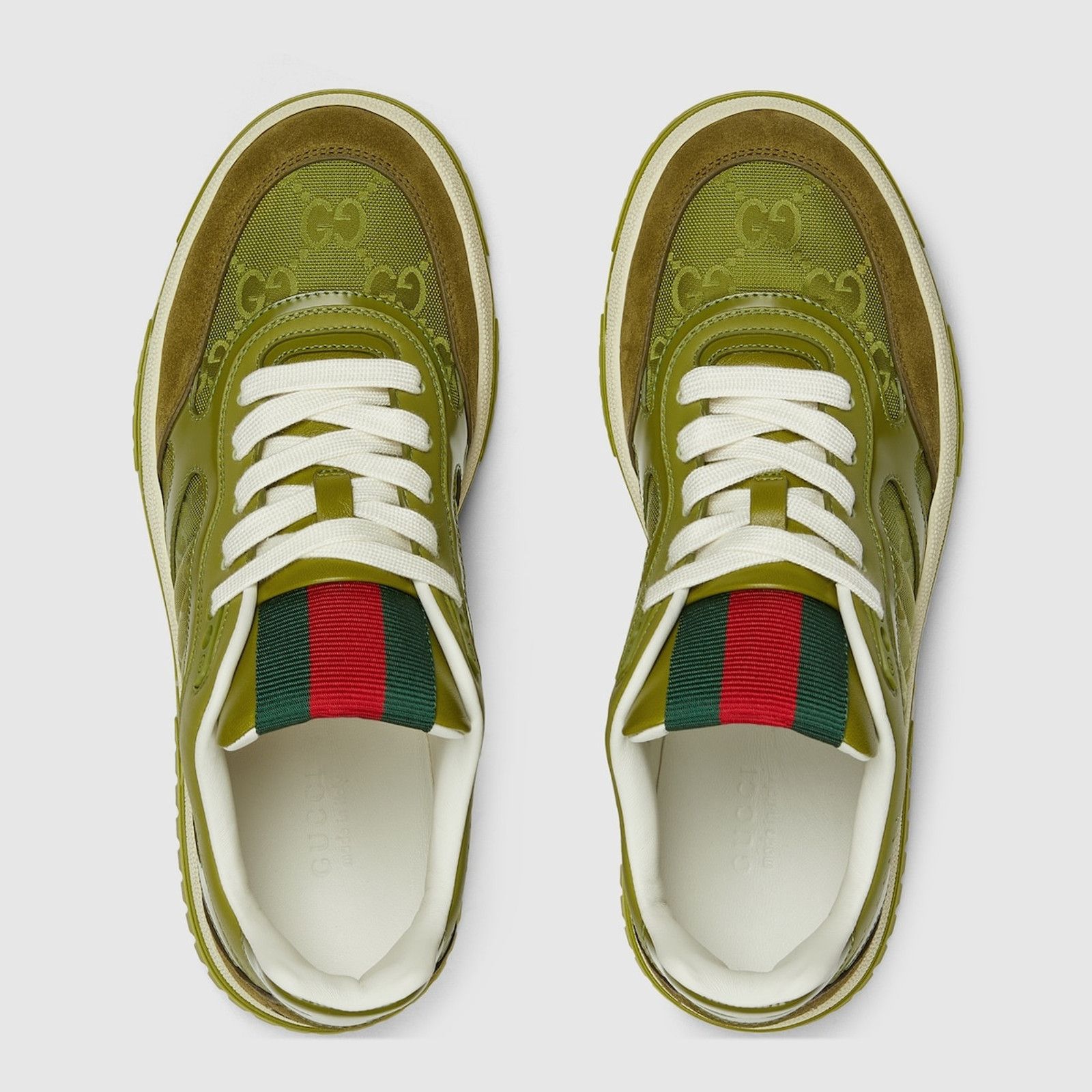 Gucci oc11z0526 Women's Gucci Re-Web Sneakers in Olive Green Size US 9 / IT 39 - 5 Thumbnail
