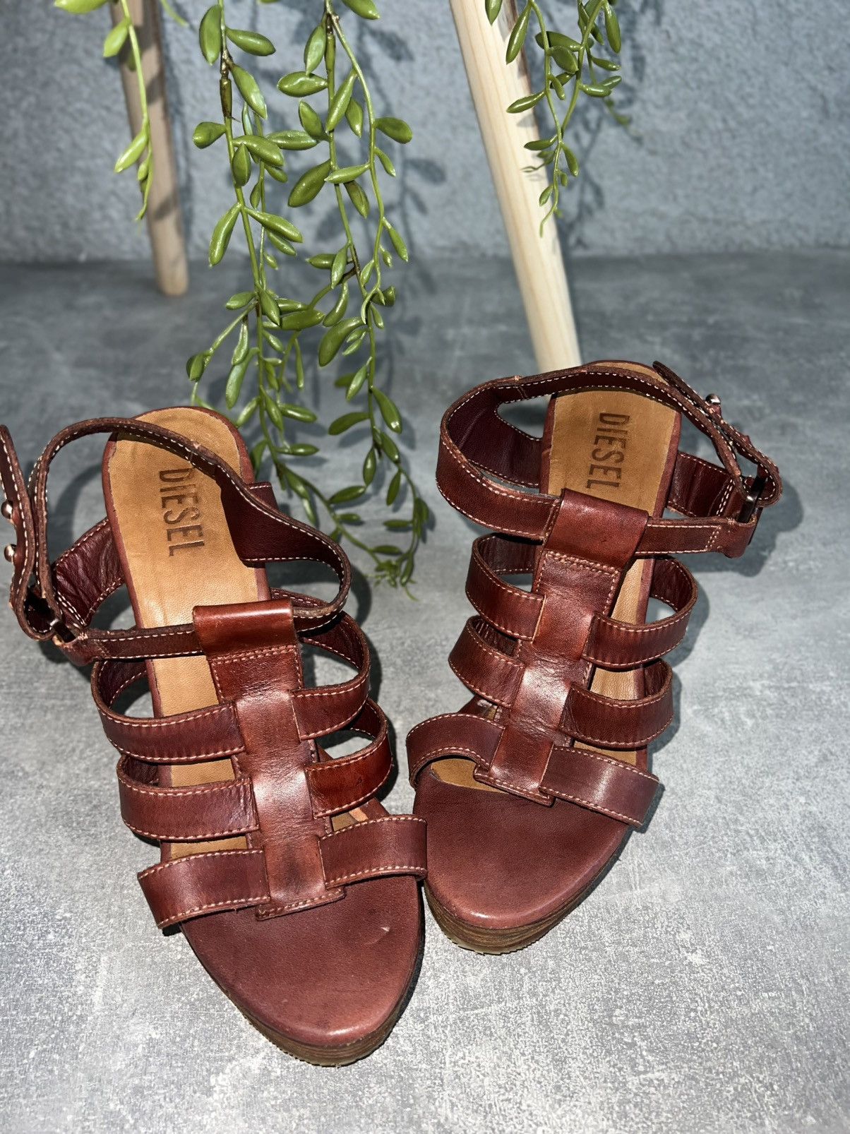 Diesel Diesel Platform Sandals – Vintage 00s Leather High Heels Size US 6 / IT 36 - 3 Thumbnail