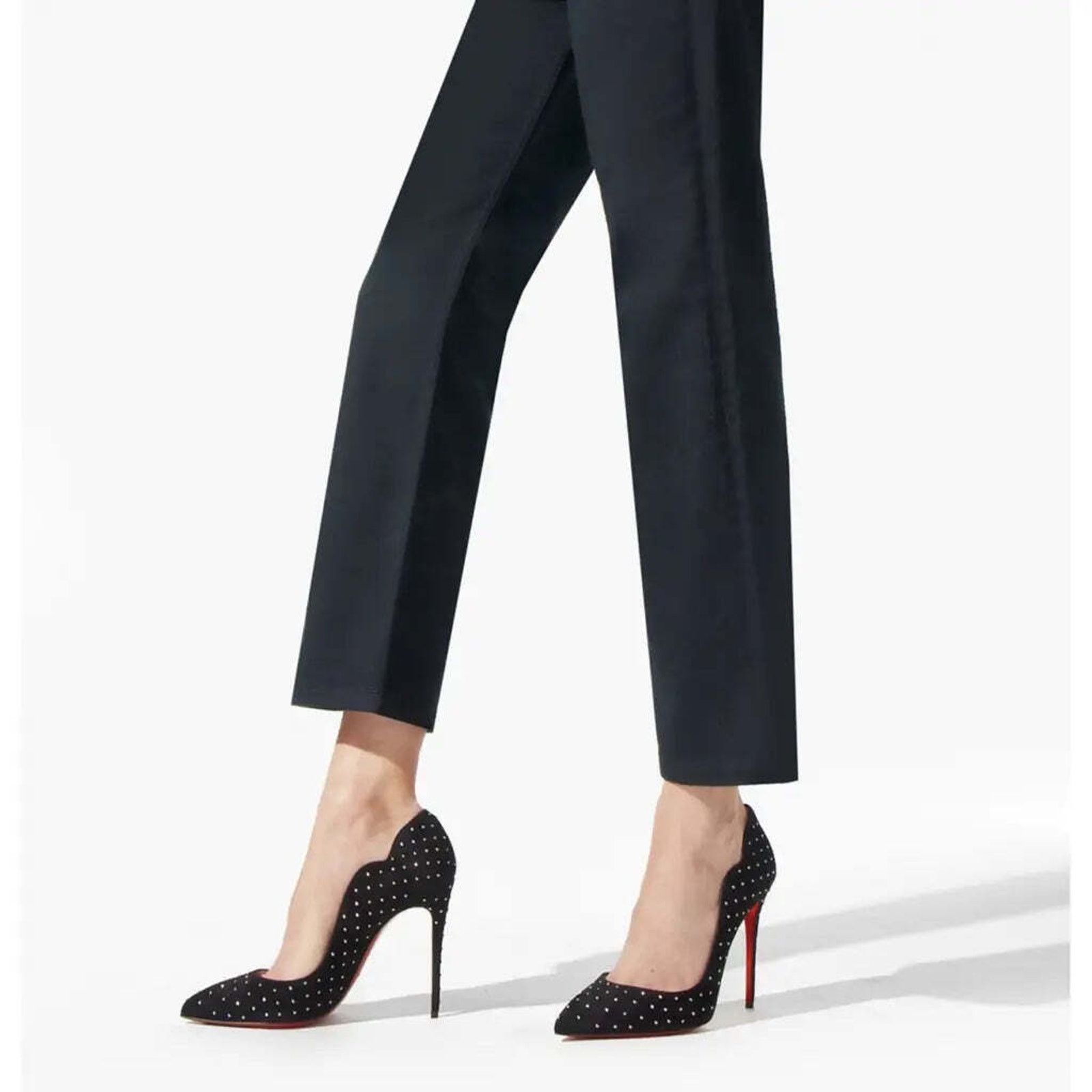 Christian Louboutin Hot Chick Plume 100 Black Silver Stud Suede Heel Pump 36.5 Size US 6.5 / IT 36.5 - 5 Thumbnail