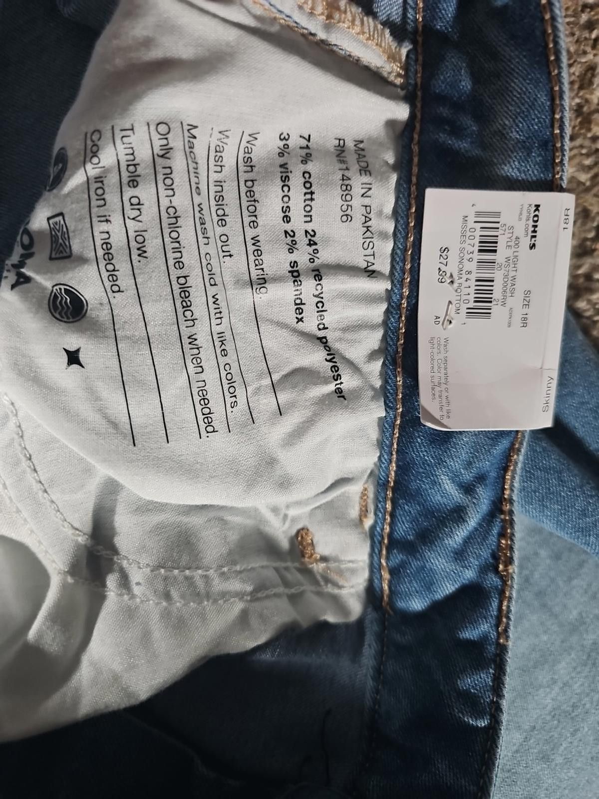 Sonoma Sonoma Skinny 18R The Everyday Jean NWT Size 40" / US 18 - 5 Thumbnail