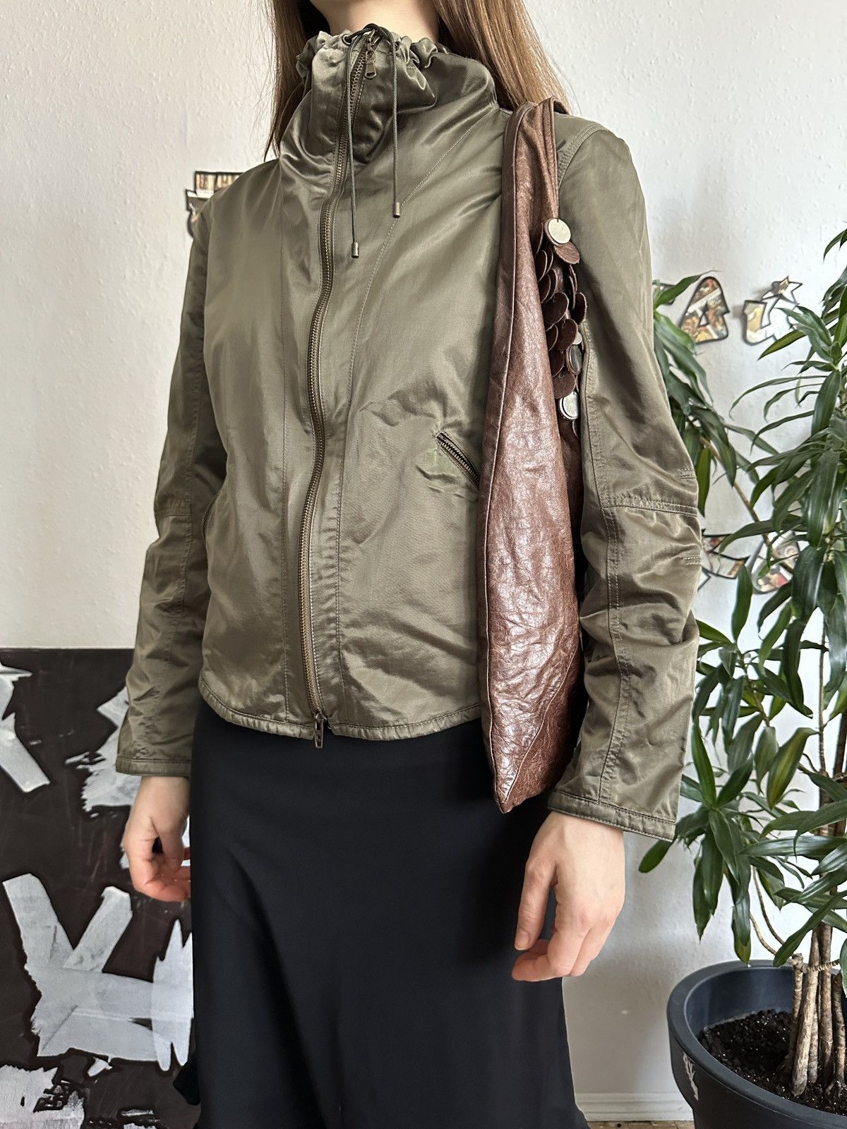 If Six Was Nine × Seditionaries × Vintage Shiny Khaki Doble Zip Up Crop Vintage Jacket Size XS / US 0-2 / IT 36-38 - 6 Thumbnail