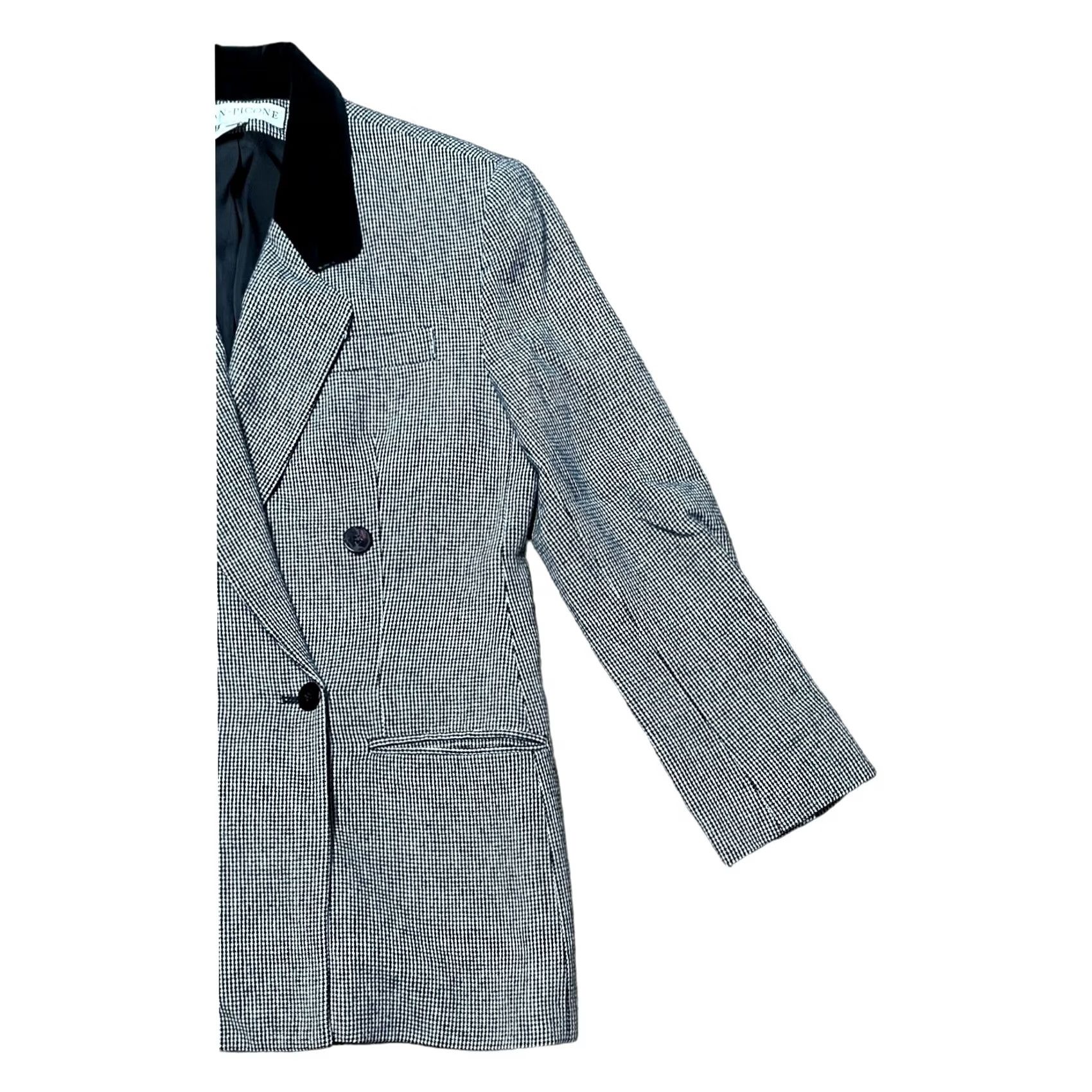 Evan Picone VINTAGE Evan-Picone Blazer Plaid Wool Blend Notch Lapel 2-Button Mid-Length Single-Breasted Black White Sz 6 Women’s USA Size M / US 6-8 / IT 42-44 - 4 Thumbnail