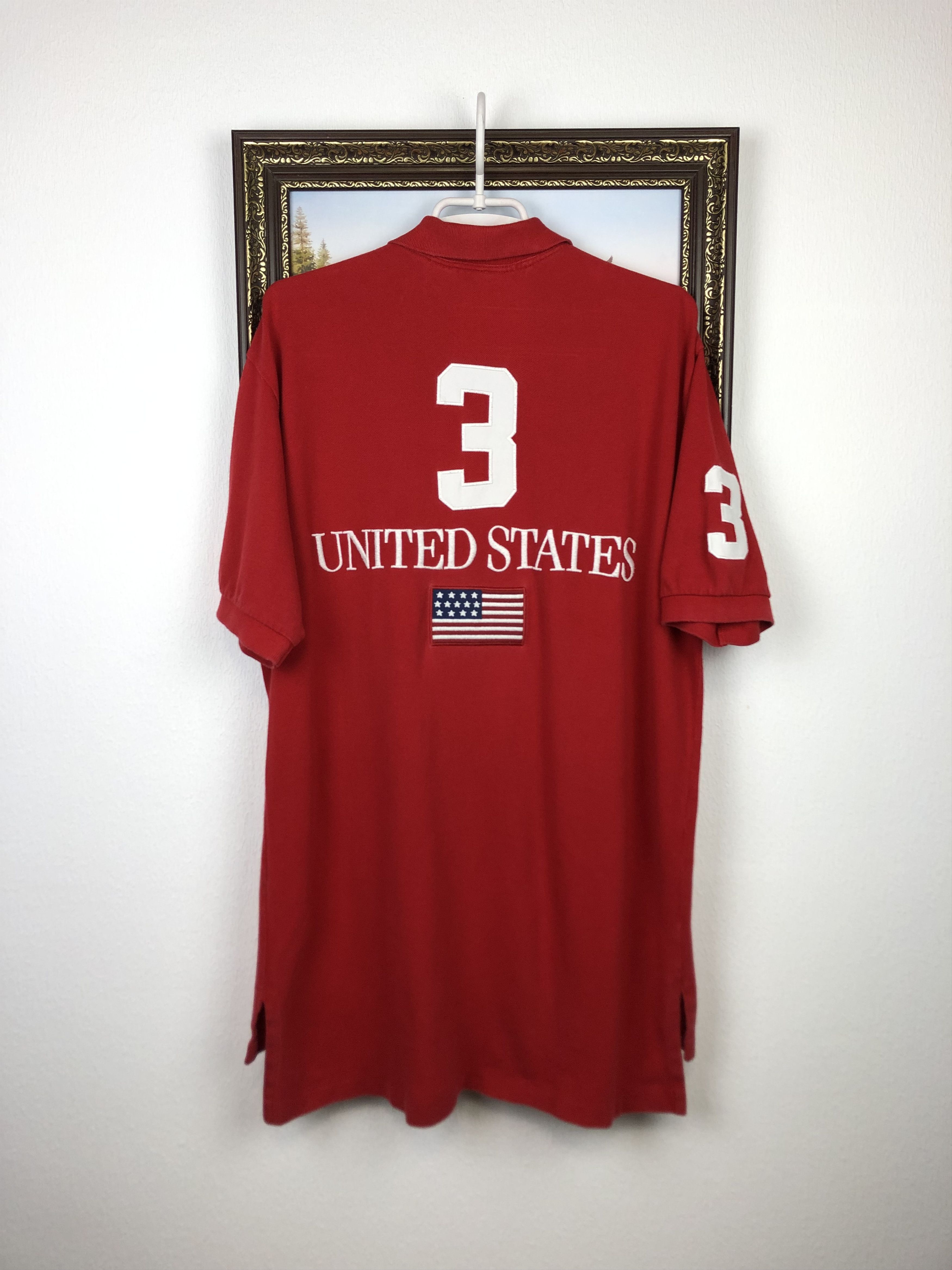 Vintage Polo Ralph Lauren Rugby Shirt Mens Red USA #3 Jersey