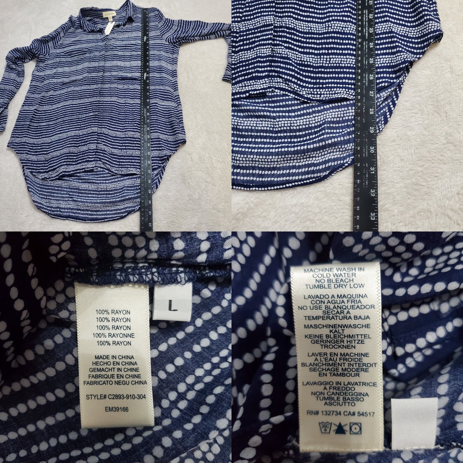 Anthropologie Cloth & Stone Shirt Women L Blue Motif Rayon Relaxed Button Up Top Size L / US 10 / IT 46 - 9 Thumbnail