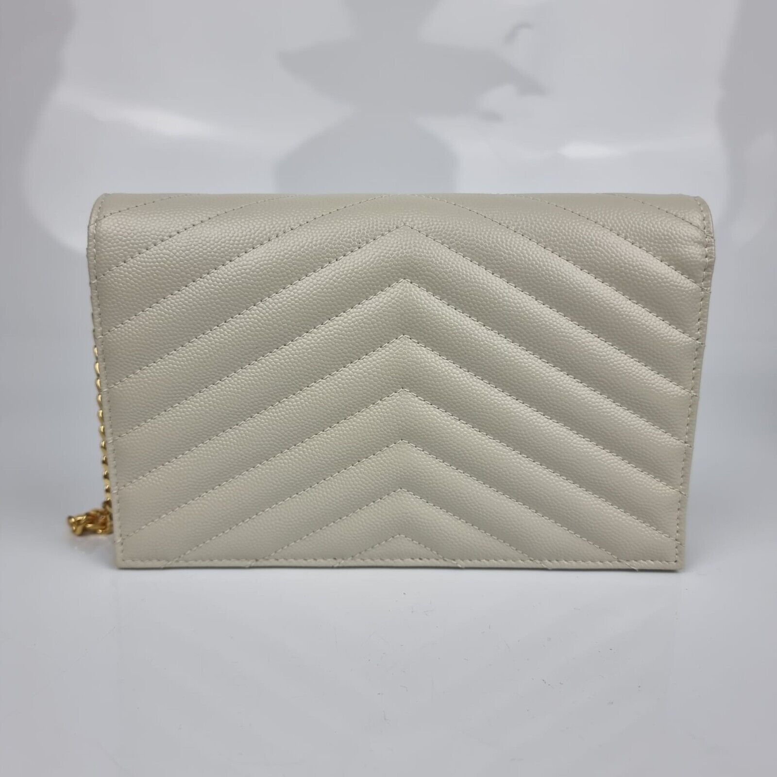 Saint Laurent Paris YSL Cassandre Envelope Crema Grained Leather Chain Wallet Size ONE SIZE - 5 Thumbnail