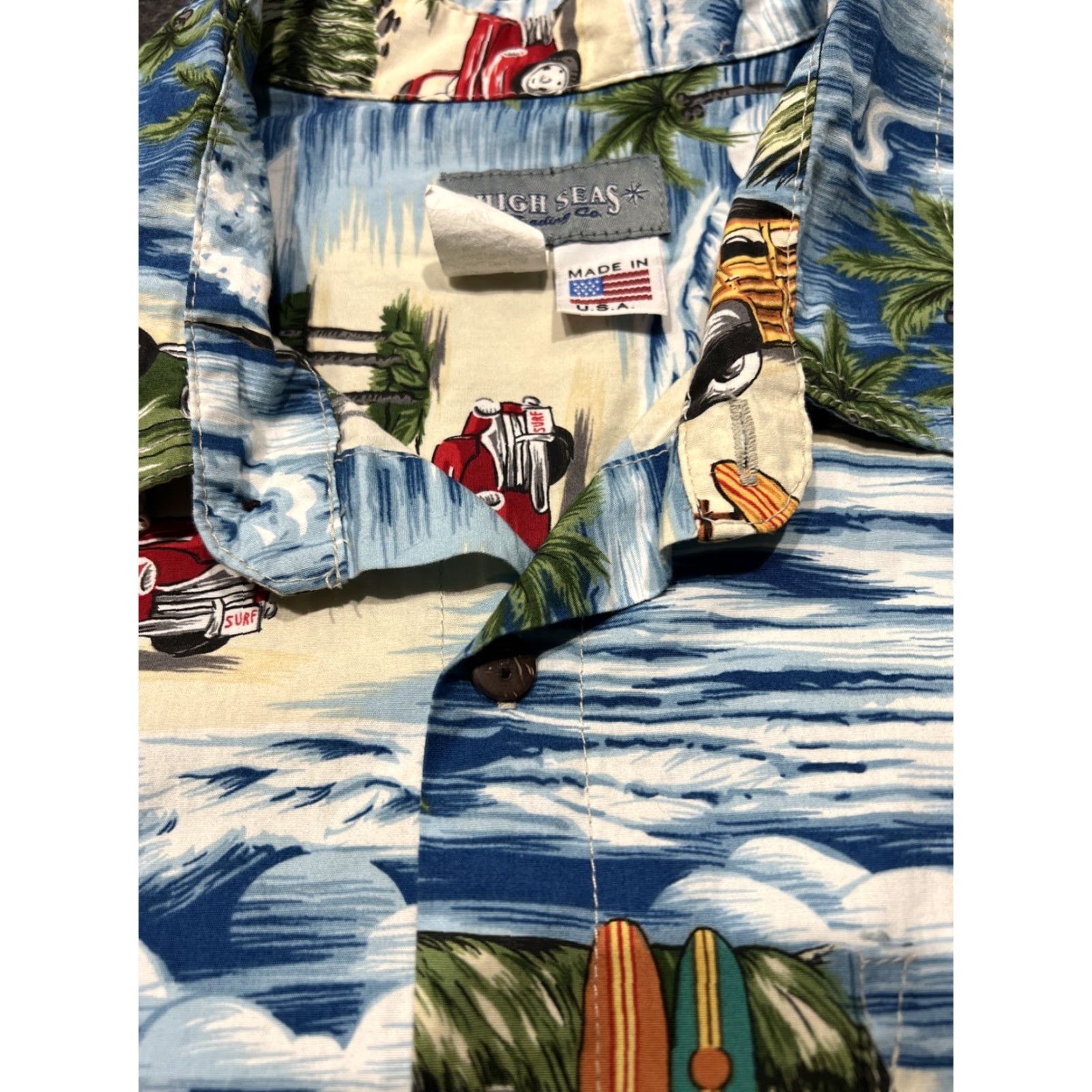 Vintage HIGH SEAS TRADING CO Men’s Surfing Themed Short Sleeve Button Hawaiian Shirt 4XL Blue Surfing Themed Hawaiian Shirt Mens Big & Tall Button-Up 4XL Size US XXL / EU 58 / 5 - 7 Thumbnail