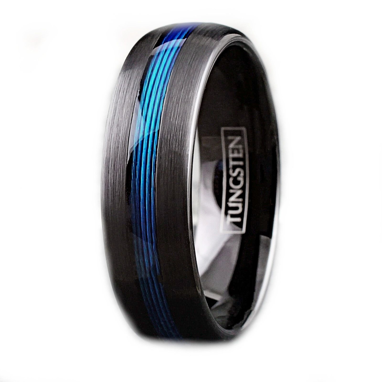 Other Tungsten Blue Wire Inlay 7mm Brushed Band Ring For Men Size ONE SIZE - 2 Thumbnail