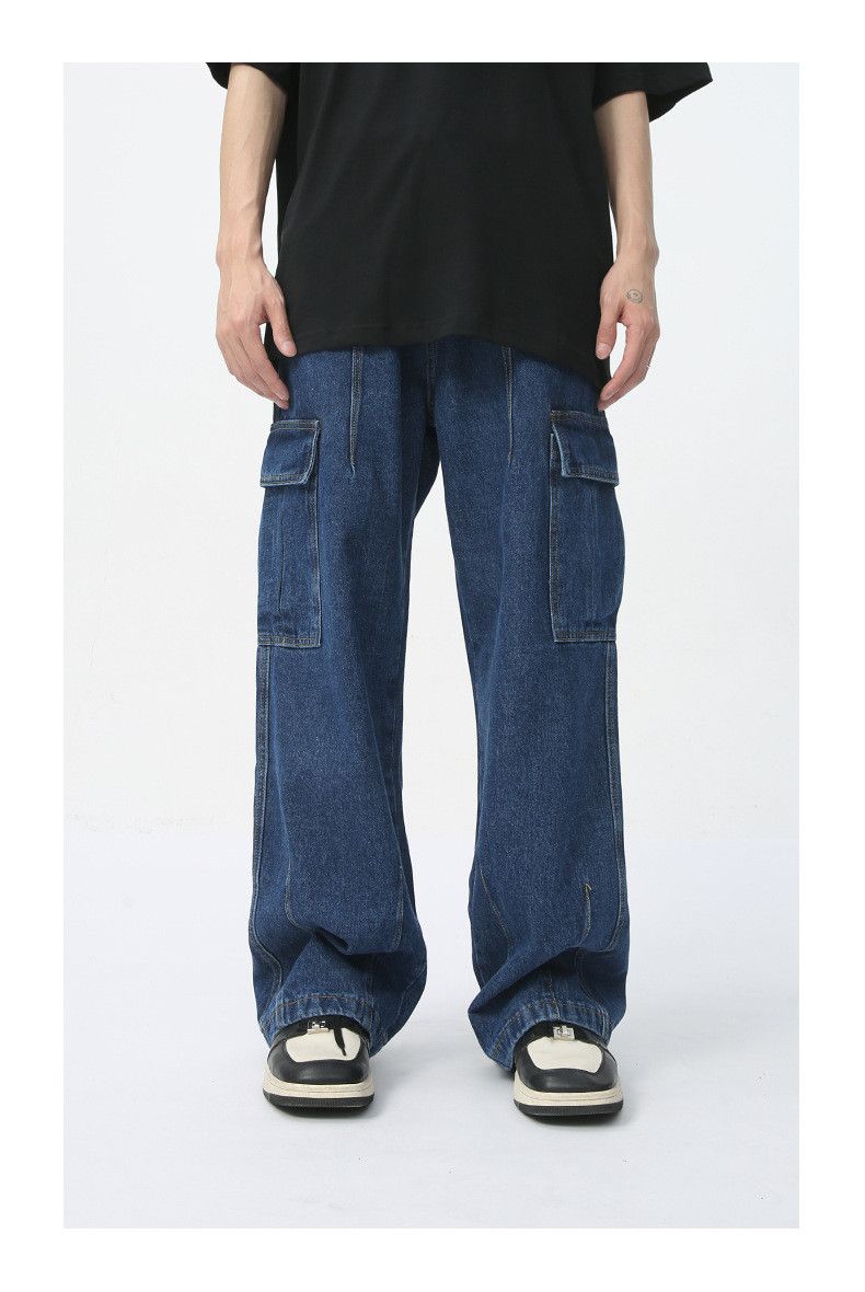 Japanese Brand Men's straight-leg casual pocket retro washed work jeans Size US 32 / EU 48 - 4 Thumbnail