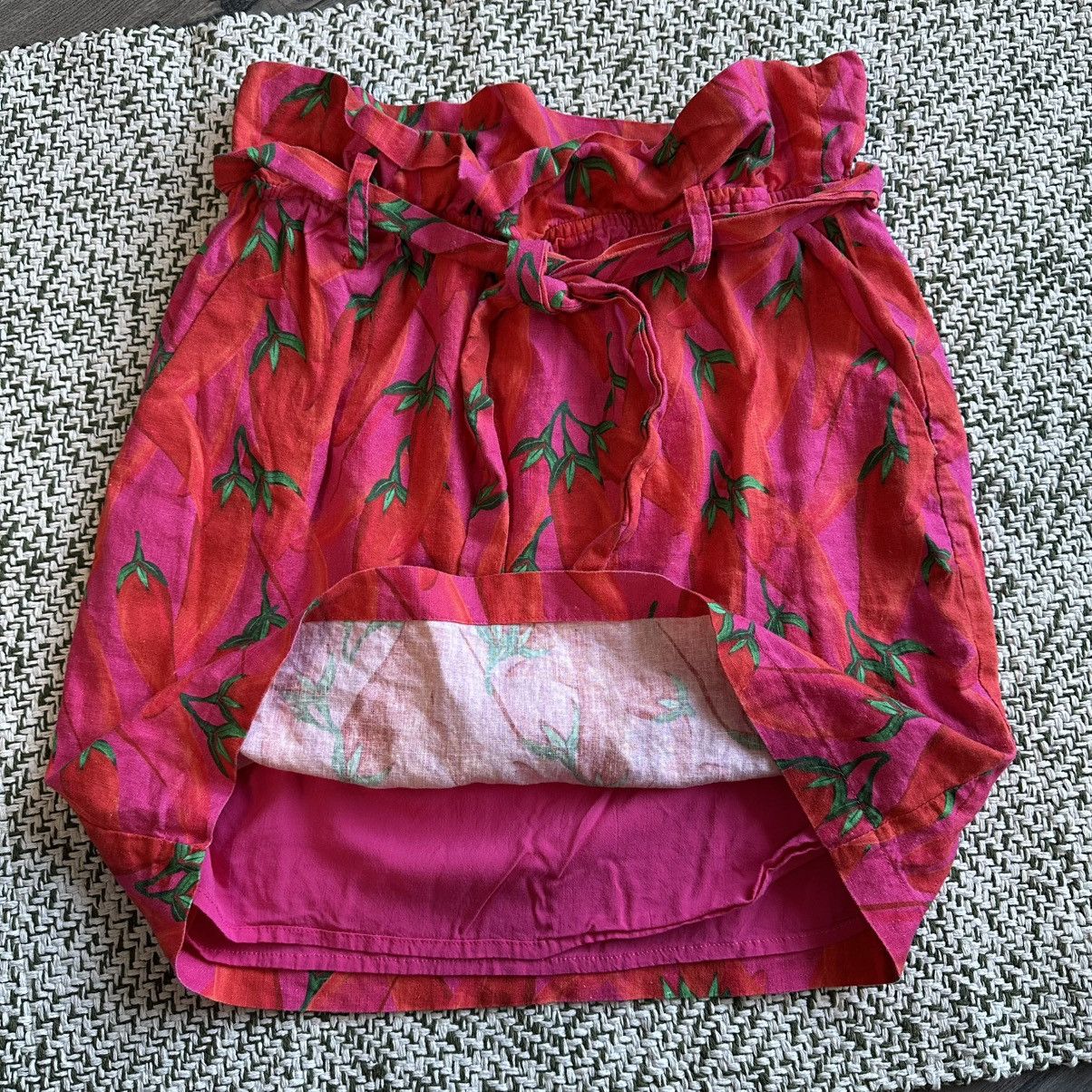 Farm Rio FARM Rio Pink & Red Chili Peppers Paperbag Mini Skirt Size 26" / US 2 / IT 38 - 9 Thumbnail