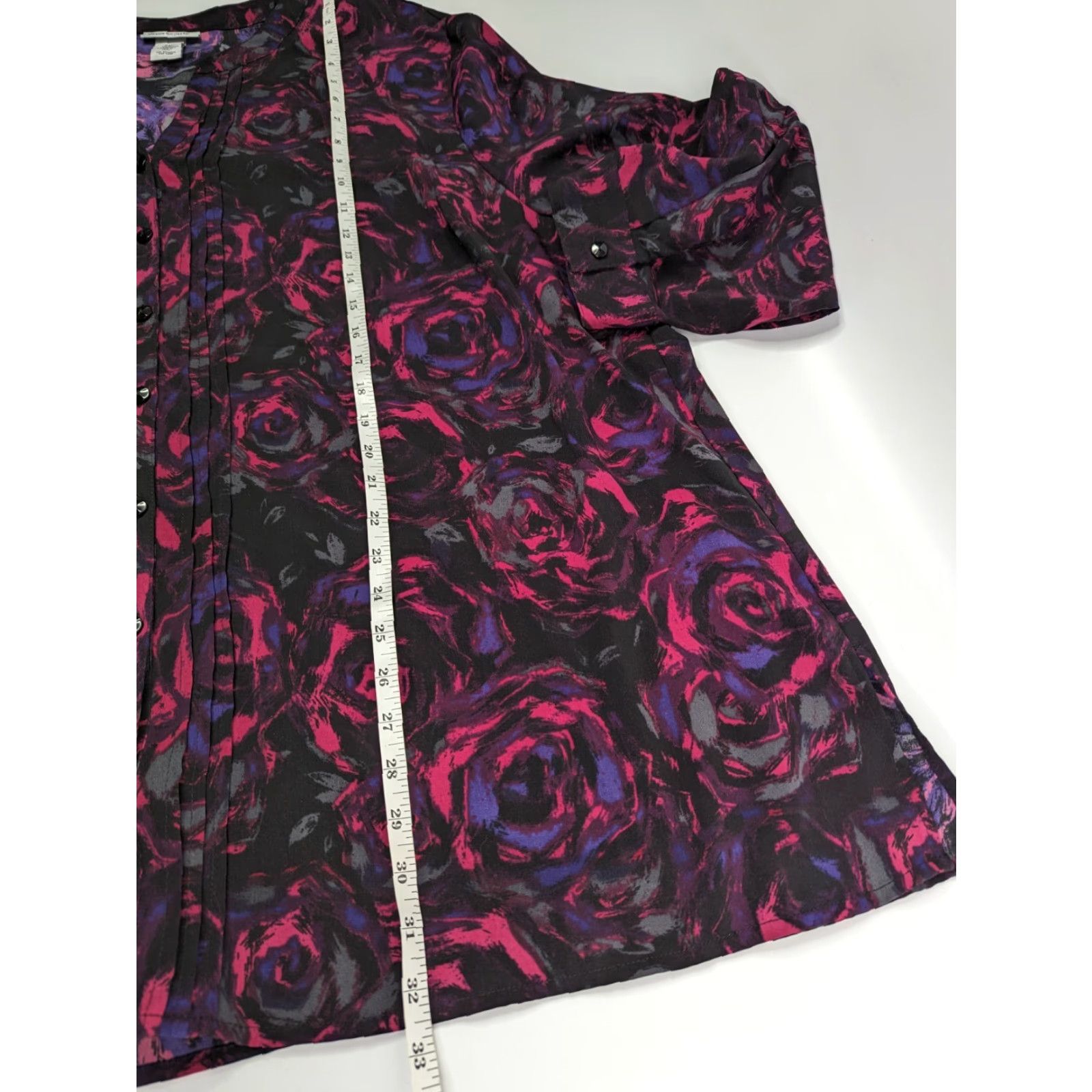 Vintage Maggie Barnes Womens Plus Size 3X Button Up Tunic V-Neck Roll Tab Sleeve Abstract Purple Size XXL / US 16-18 / IT 52-54 - 4 Thumbnail