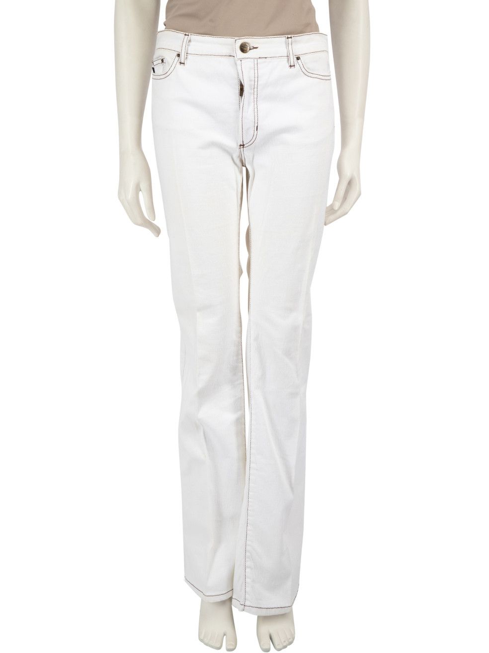 image of Roberto Cavalli White Denim Contrast Stitch Jeans, Women's (Size 30)