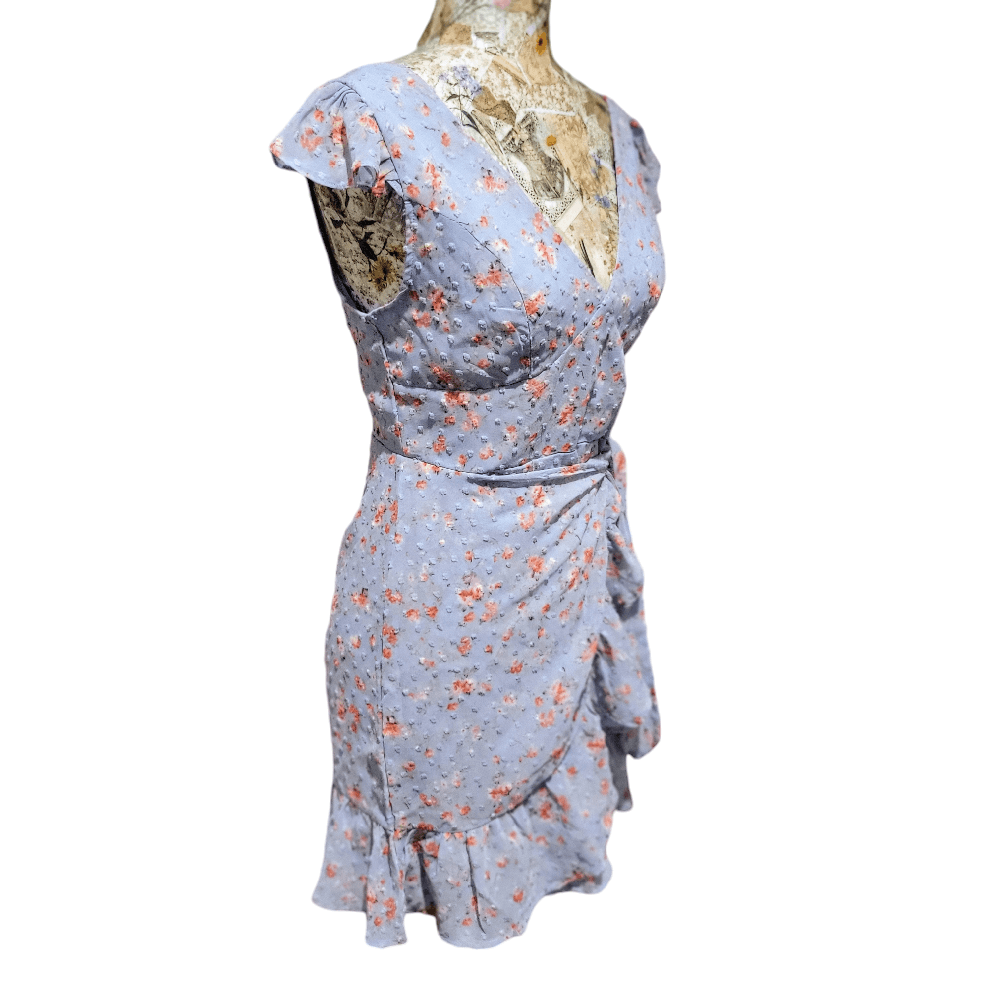 NBDN Nobrandedon Dee Elly Blue Ditsy Floral Ruffle Girlcore Short Mini Dress Size S / US 4 / IT 40 - 4 Thumbnail