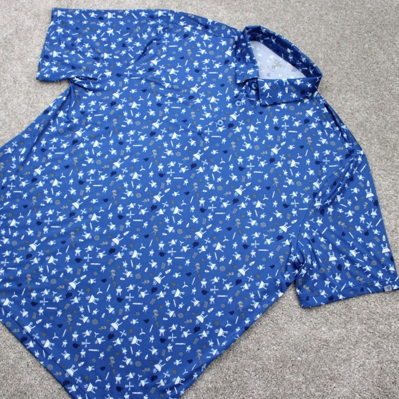 Vintage 1764 Polo Shirt Mens XL Blue Geometric All Over Print Stretch S/S Golf Polo Size US XL / EU 56 / 4 - 3 Thumbnail