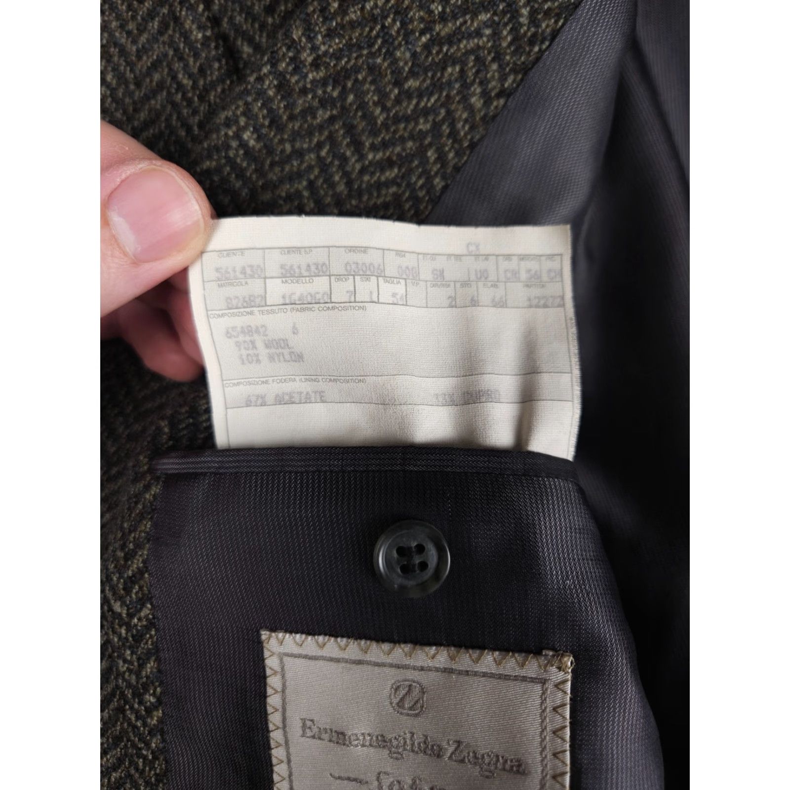 Ermenegildo Zegna Ermenegildo Zegna Blazer Jacket Men 54 Gray Three-Button Wool Peak Lapel Geometric Chevron Pattern Regular Jacket Coat Size 54R - 6 Thumbnail