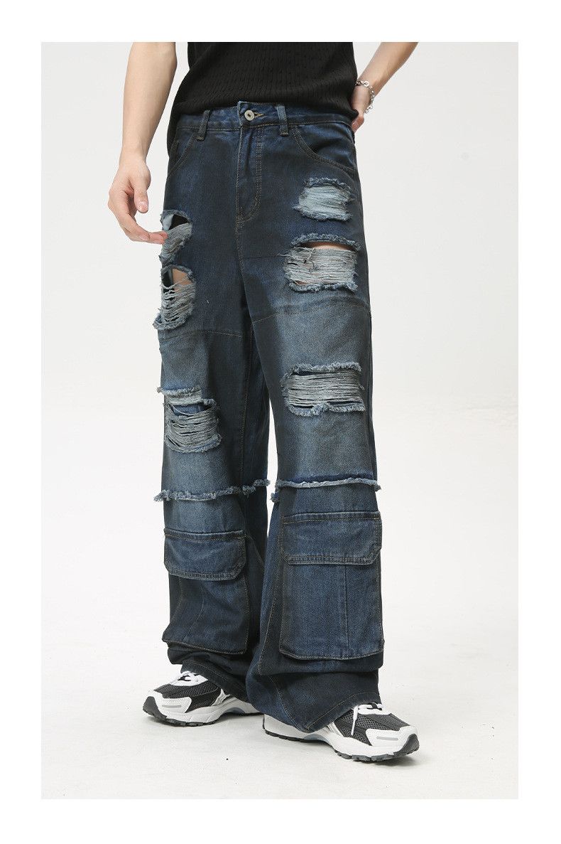 Japanese Brand × Jean Street retro heavy duty ripped multi-pocket cargo jeans Size US 32 / EU 48 - 2 Thumbnail