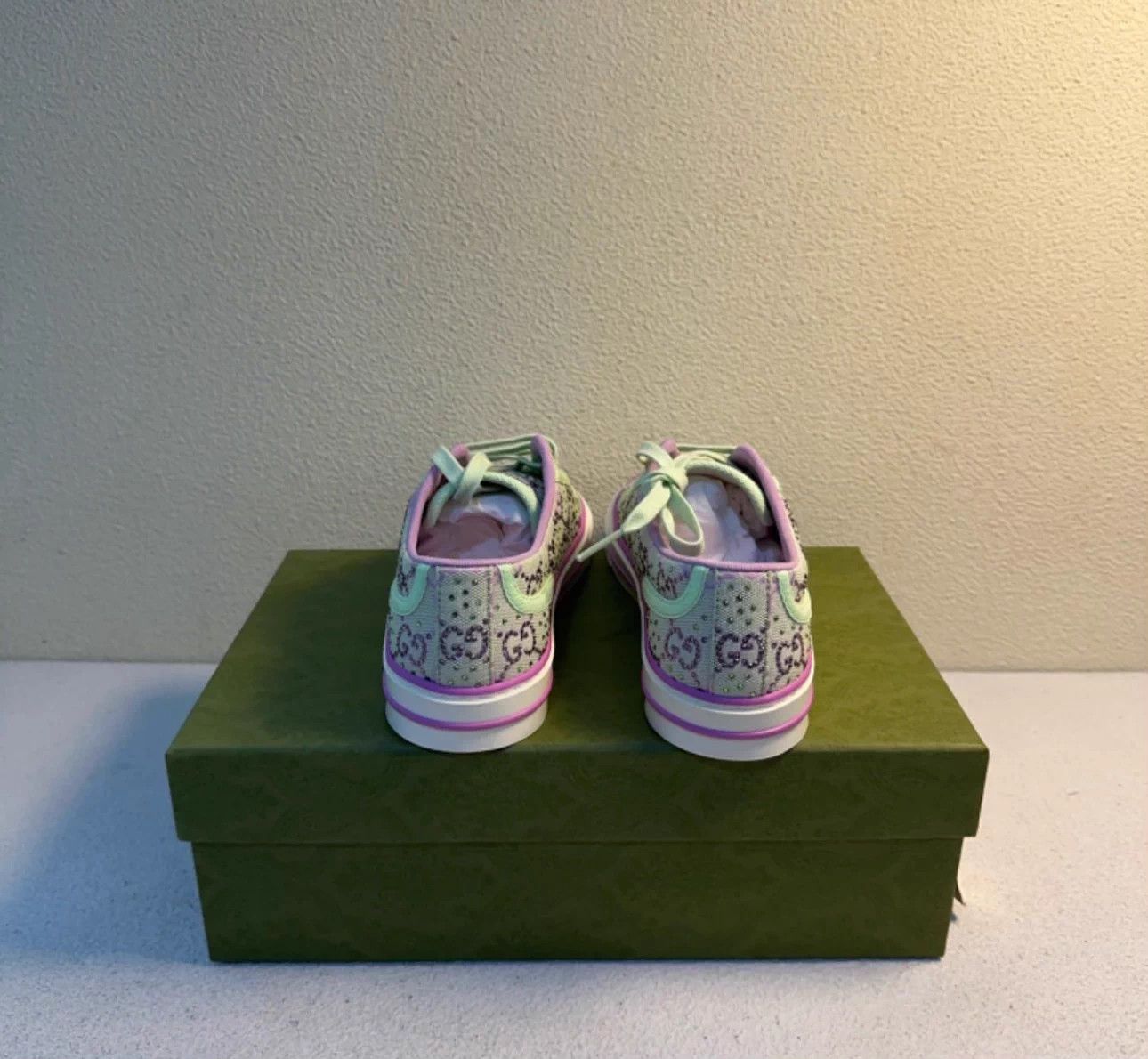 Gucci GUCCI Tennis Women's Green Purple Rhinestone Sneaker Size US 5.5 / IT 35.5 - 3 Thumbnail