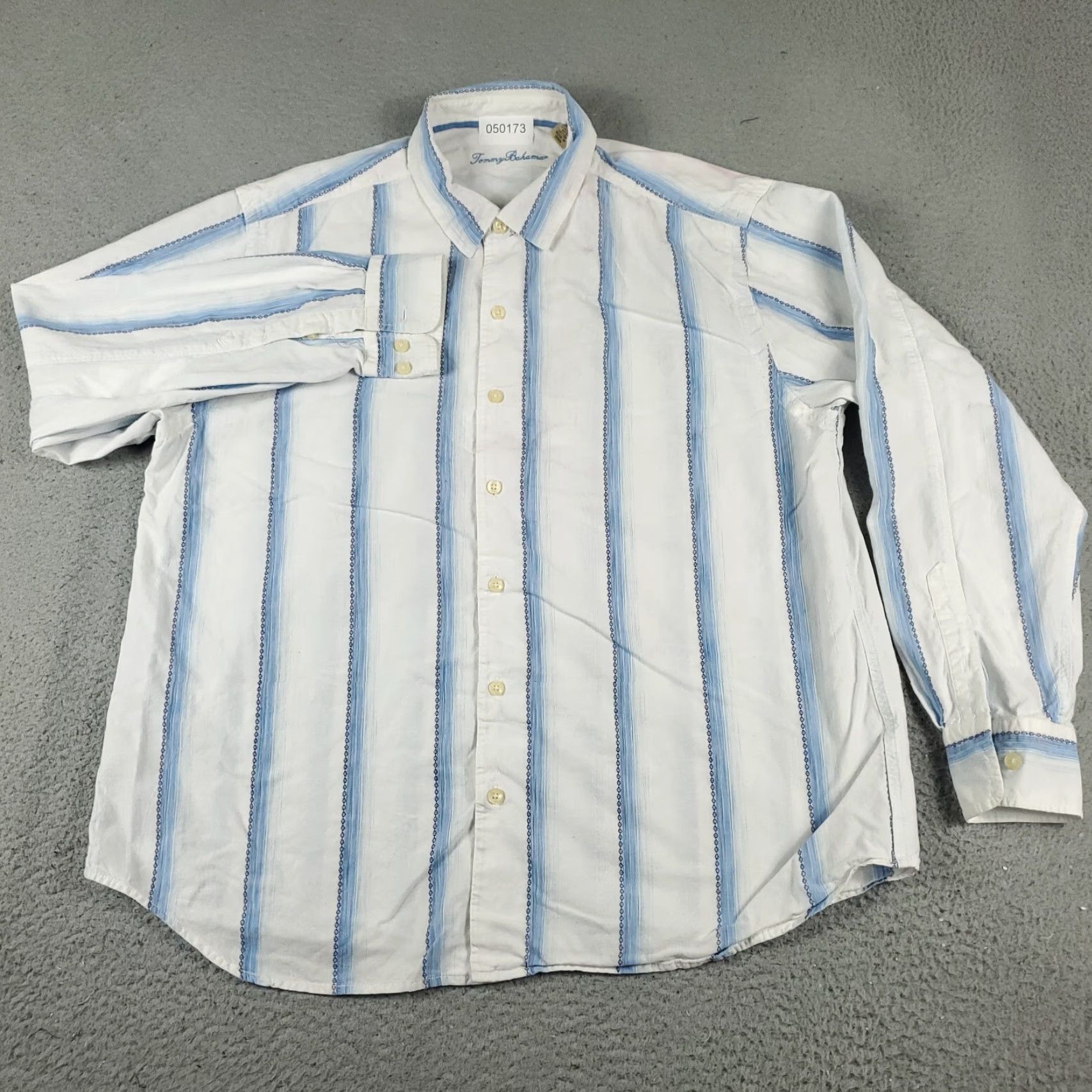 Tommy Bahama Tommy Bahama Shirt Mens XL Blue Striped Button-Up Long Sleeve Cotton Blend Stained Size US XL / EU 56 / 4 - 2 Thumbnail