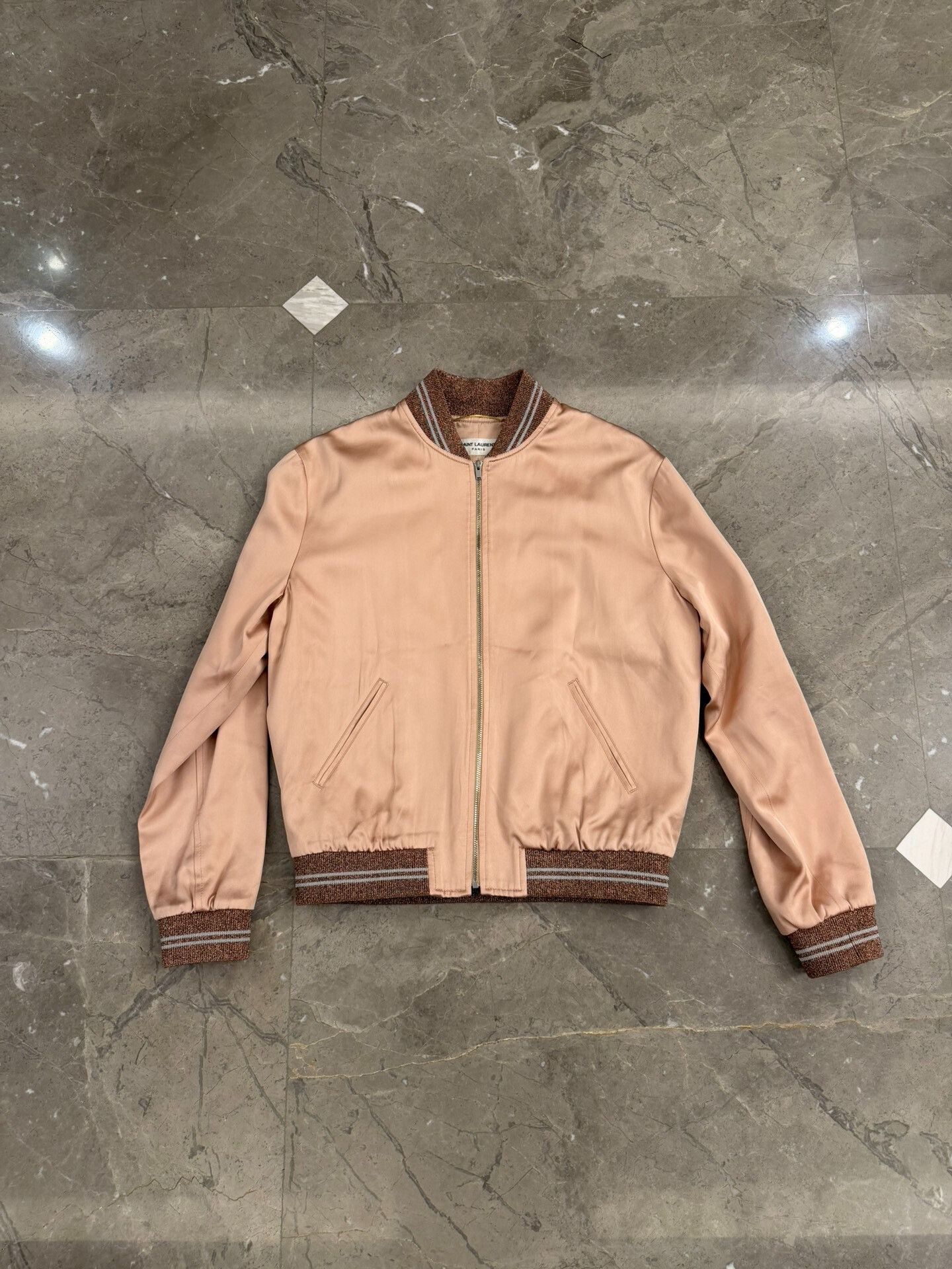Saint Laurent Paris Pink Satin Baseball Jacket with Cloud Design Size US S / EU 44-46 / 1 - 1 Thumbnail