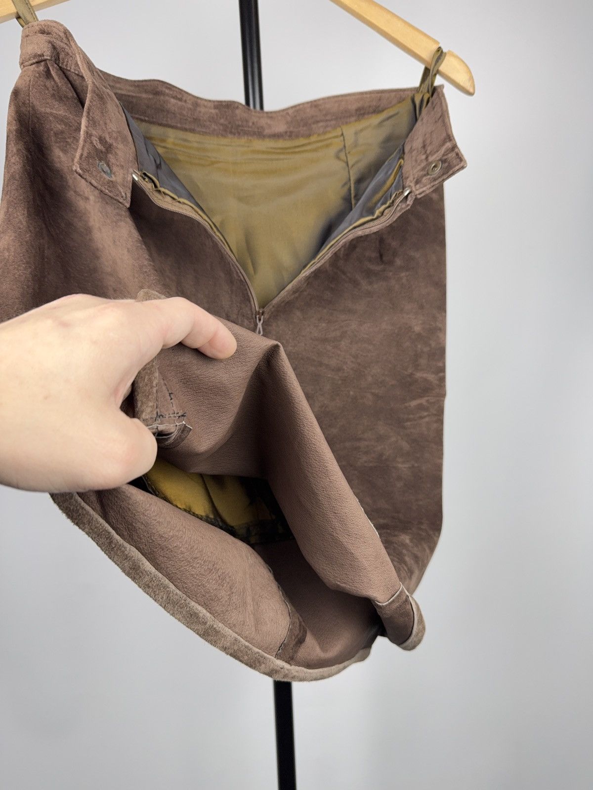 Genuine Leather Avant Garde 90s Y2K Retro Vintage Brown Leather Midi Skirt Size 29" - 12 Thumbnail
