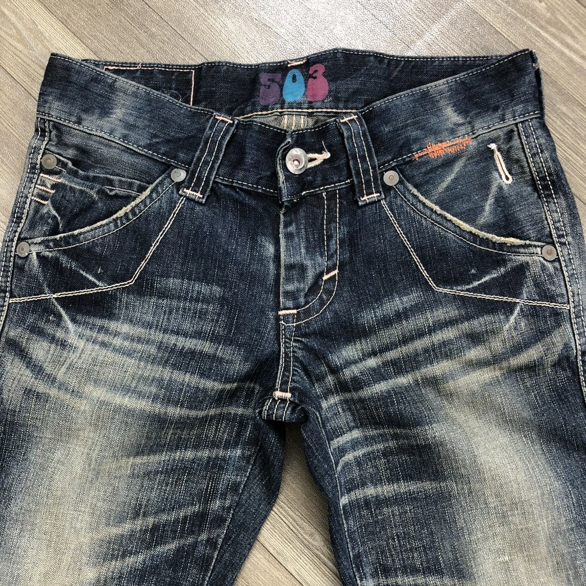 If Six Was Nine 🇯🇵 2000s Edwin 503 Faded Lgb Goa Buckle Back Flared Jeans Size US 28 / EU 44 - 6 Thumbnail