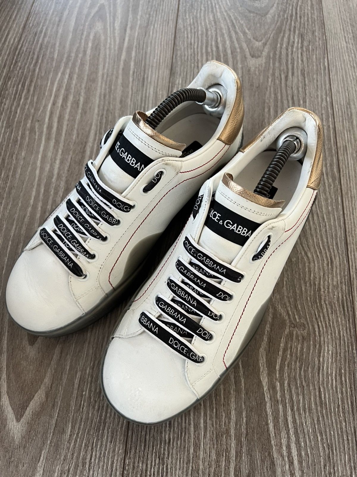 Dolce & Gabbana Dolce & Gabanna White Gold Portofino Low Black Sneakers Size US 7 / EU 40 - 6 Thumbnail