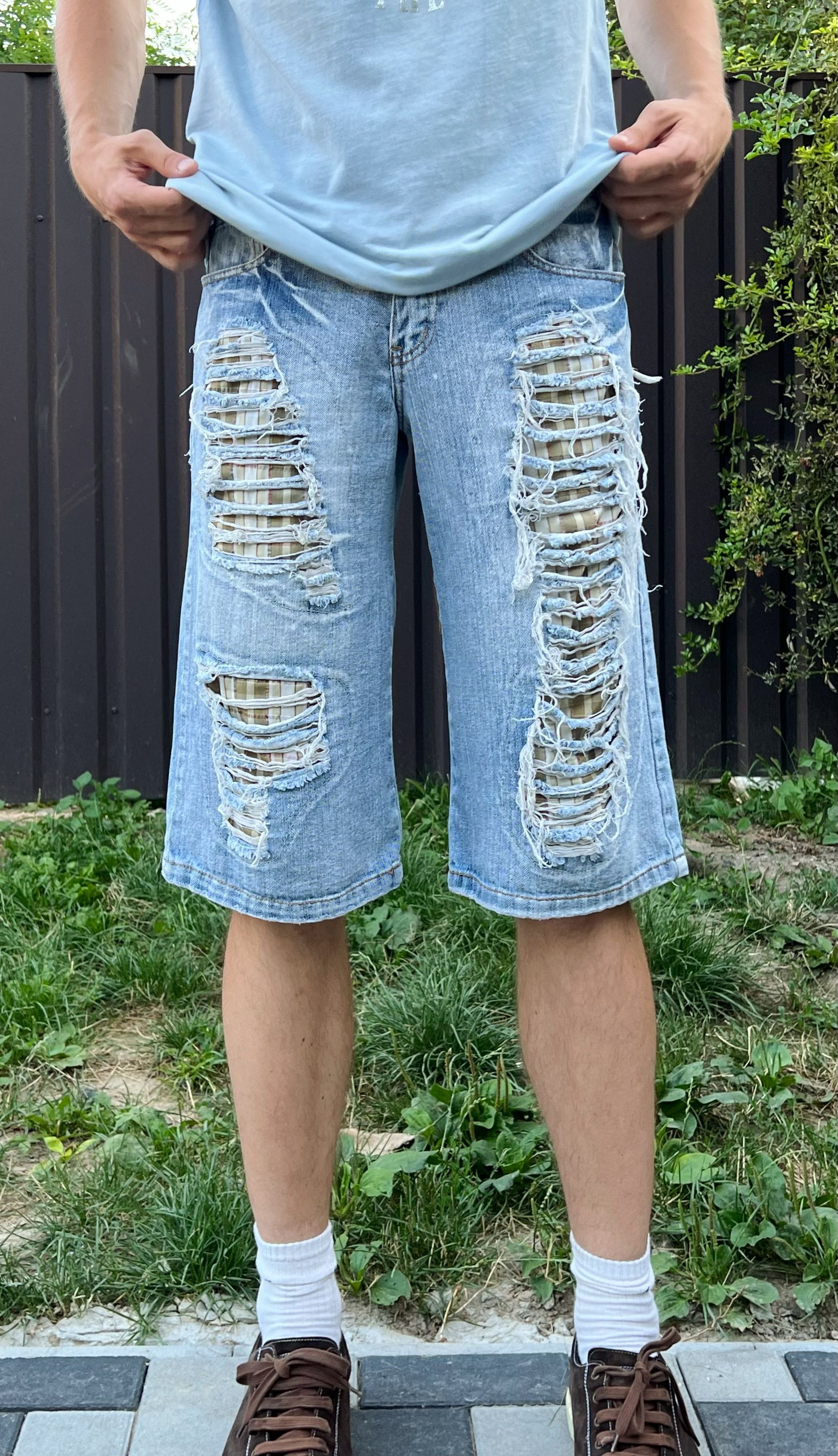 Japanese Brand 🥶Y2K Vintage Ripped Distressed Thrashed Denim Long Shorts Size US 30 / EU 46 - 5 Thumbnail