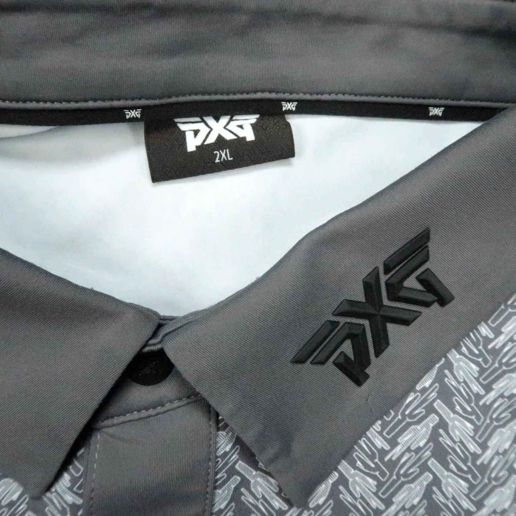 Vintage PXG Shirt Mens XXL Gray Spellout Print Performance Polo Short Sleeve Golf Snap Polo Mens XXLGry Spellout Print Performance Polo Size US XXL / EU 58 / 5 - 2 Thumbnail