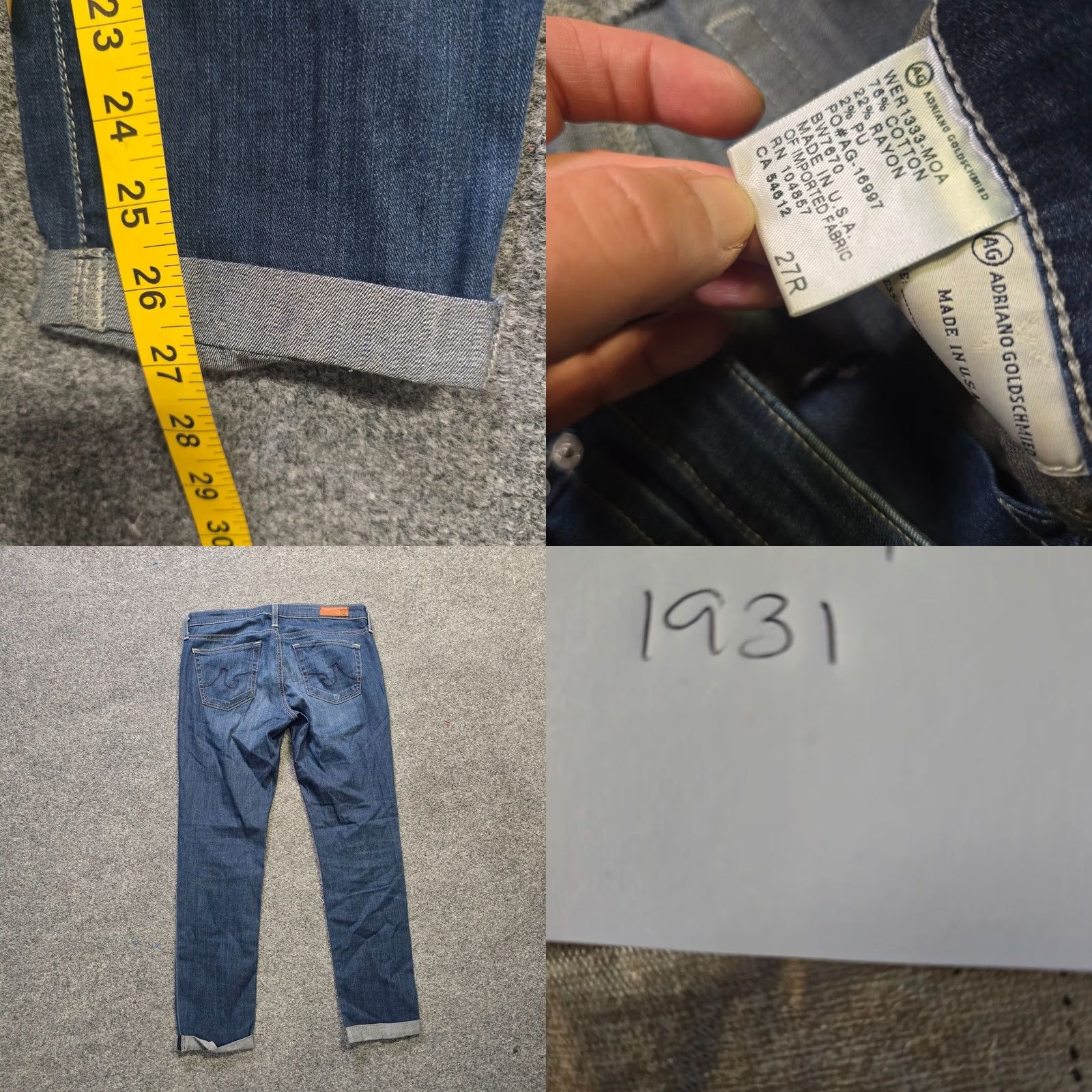 Vintage AG Adriano Goldschmied Jeans Women Size 27 Blue Stilt Roll Up Cuffed Skinny Capsule Casual, Travel, Denim, Slim, Patchwork? No, solid. Size 27" / US 4 / IT 40 - 8 Thumbnail