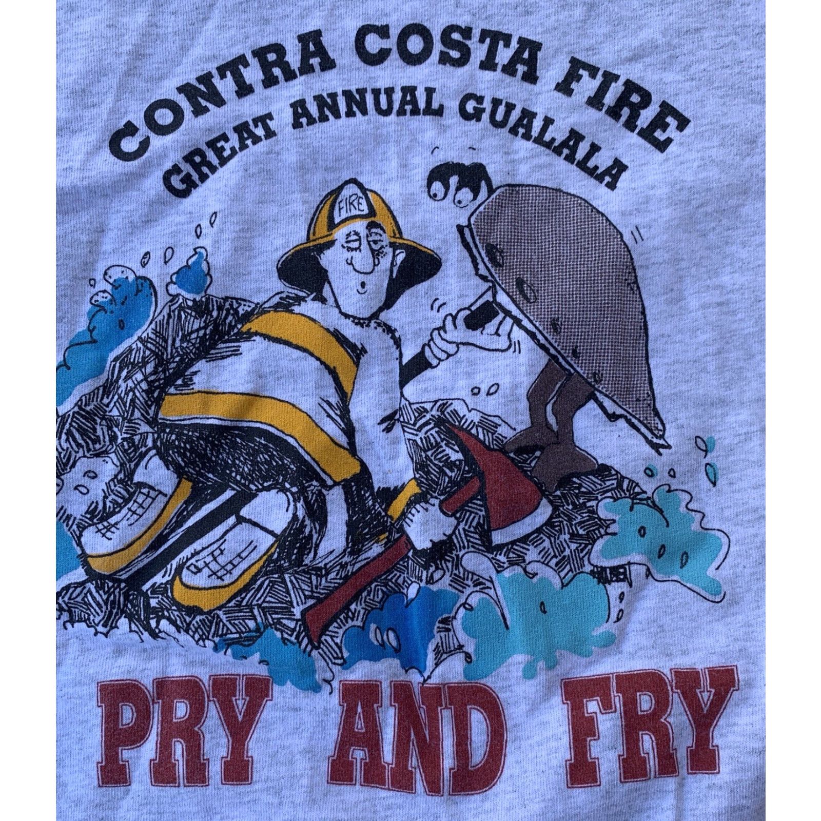 Fruit Of The Loom VINTAGE Fruit of the Loom T Shirt Contra Costa Fire Great Annual Gualala Pry And Fry 1990s S Gray Mens Size US S / EU 44-46 / 1 - 7 Thumbnail