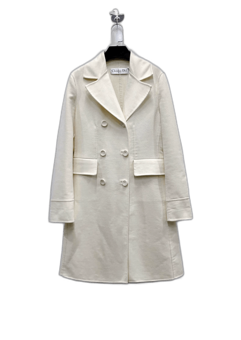 Dior white double-breasted double-sided cashmere blend rabbit hair heavy industry coat jacket