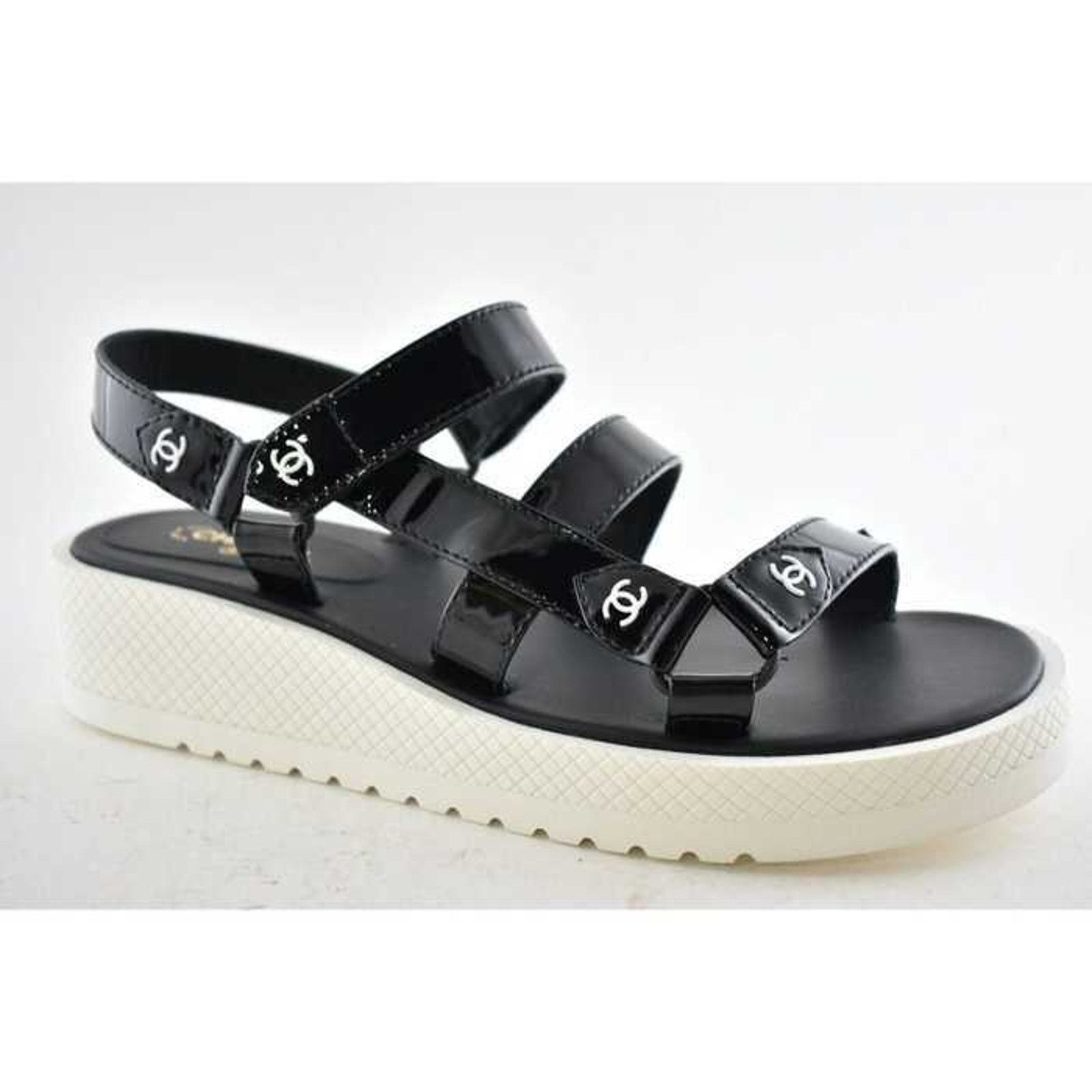 Chanel Chanel 20C Black Patent White CC Logo Mule Slide Strap Size US 10.5 / IT 40.5 - 2 Thumbnail