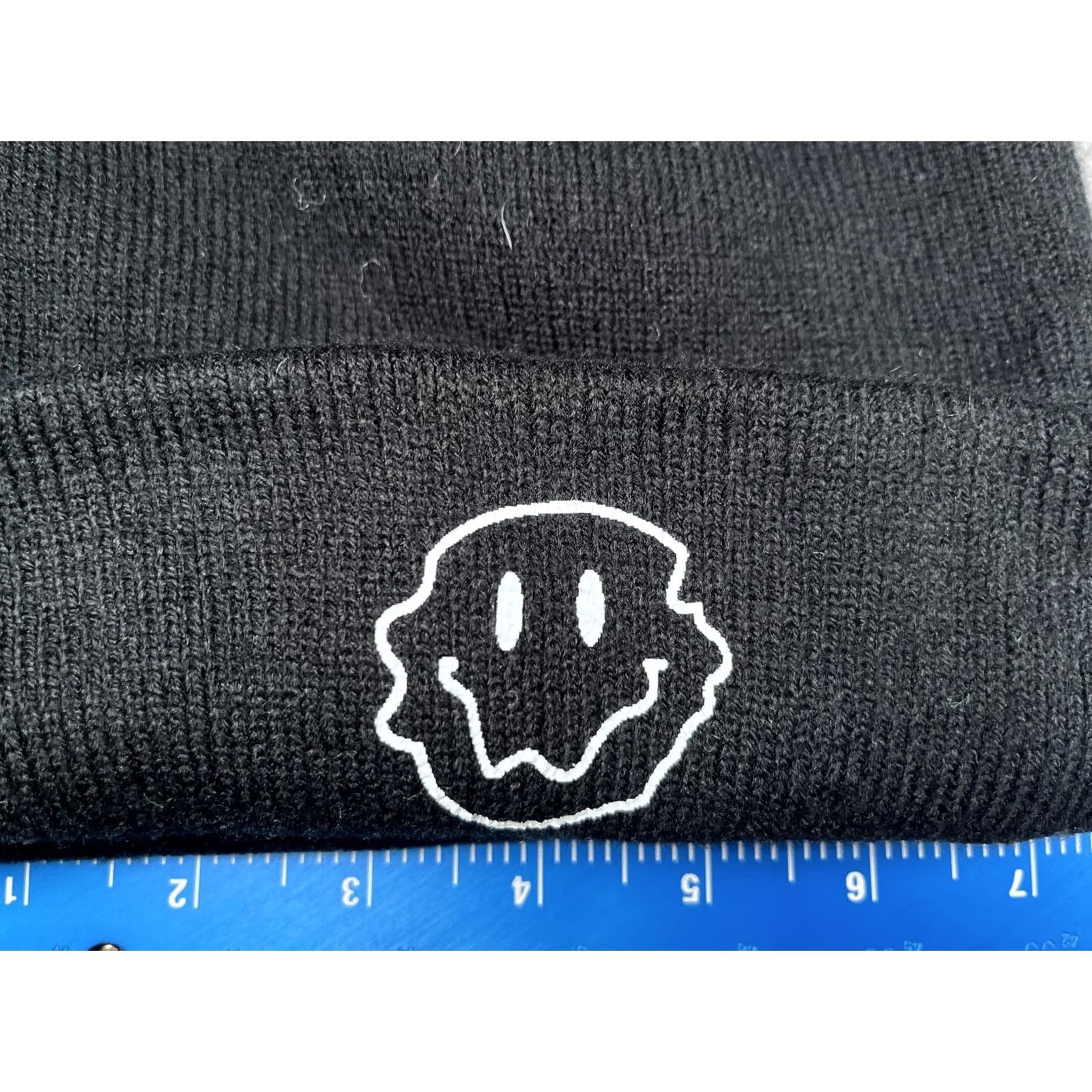 Vintage Nike Style Mens Knit Hat Beanie Black One Size Cuffed Smile Face Cartoon Winter Knit Cuffed Beanie, Mens, Winter Size ONE SIZE - 2 Thumbnail