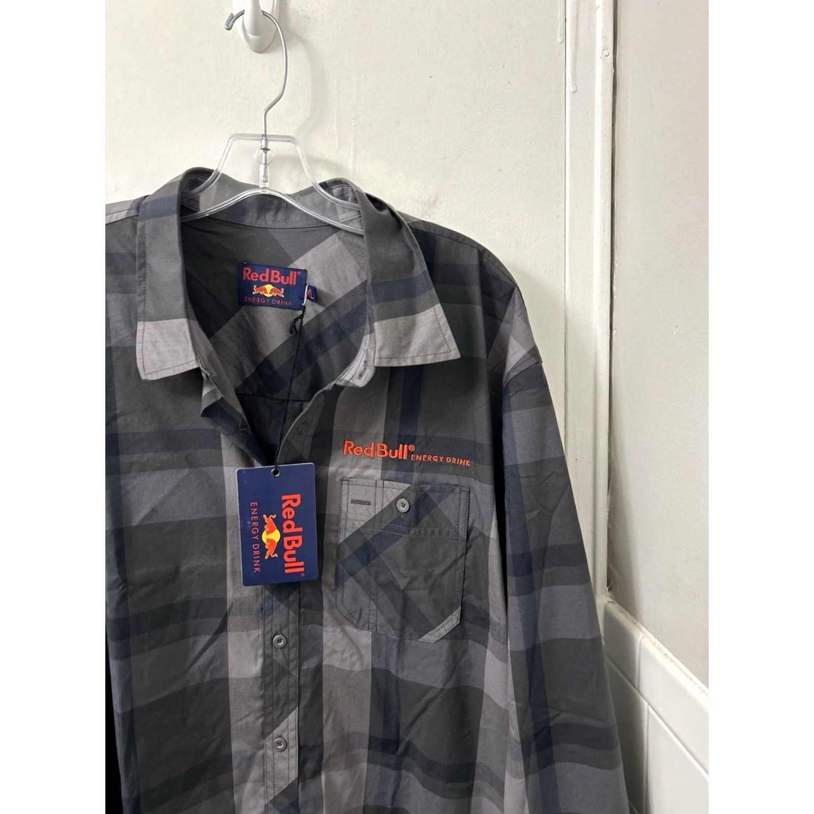 Vintage Red Bull Shirt Mens 2XL Gray Plaid Button-Down Long Sleeve NWT Size US XXL / EU 58 / 5 - 4 Thumbnail