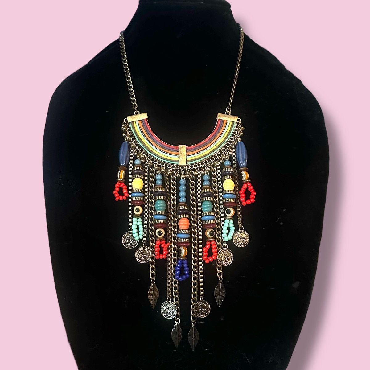 Aldo Aldo bohemian multi color bead fringe statement necklace Size ONE SIZE - 1 Thumbnail