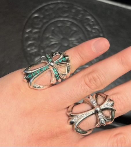 image of Chrome Hearts Emerald Infinity Cross Ring in Silver, Men's