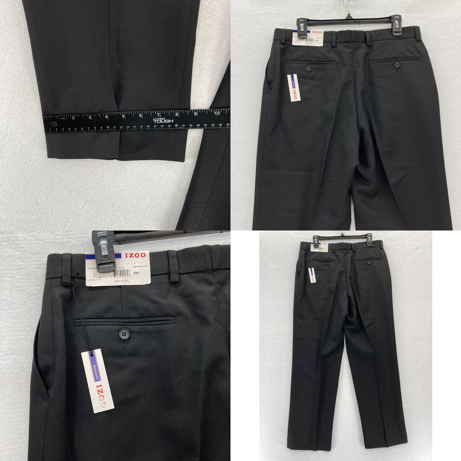 Izod IZOD Dress Pants Mens 34x30 Regular Fit Straight Black Flat Front Stretch Pants Size US 34 / EU 50 - 8 Thumbnail