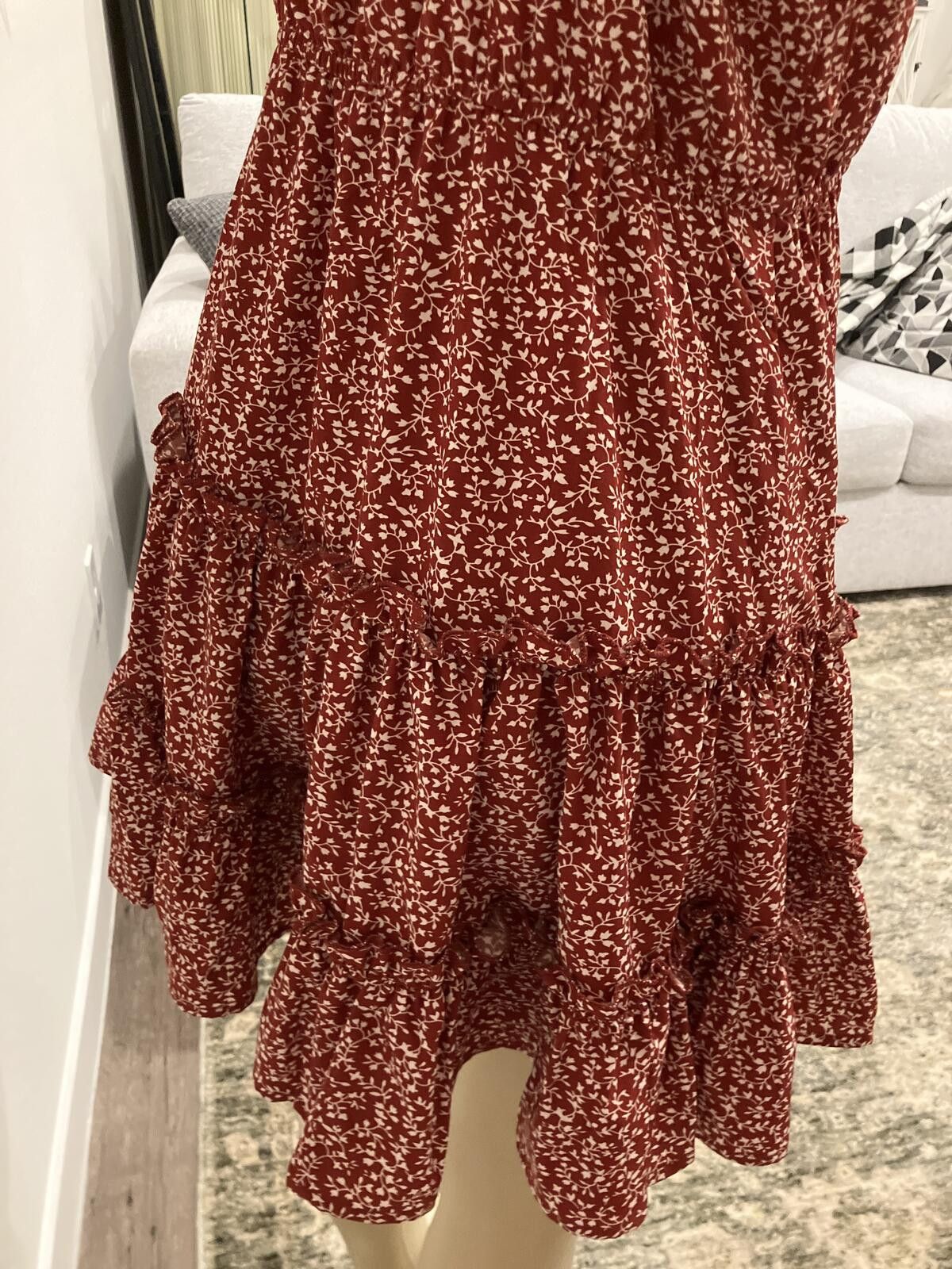 Shein SHEIN Red Floral Tiered Spaghetti Strap Dress Size L / US 10 / IT 46 - 9 Thumbnail