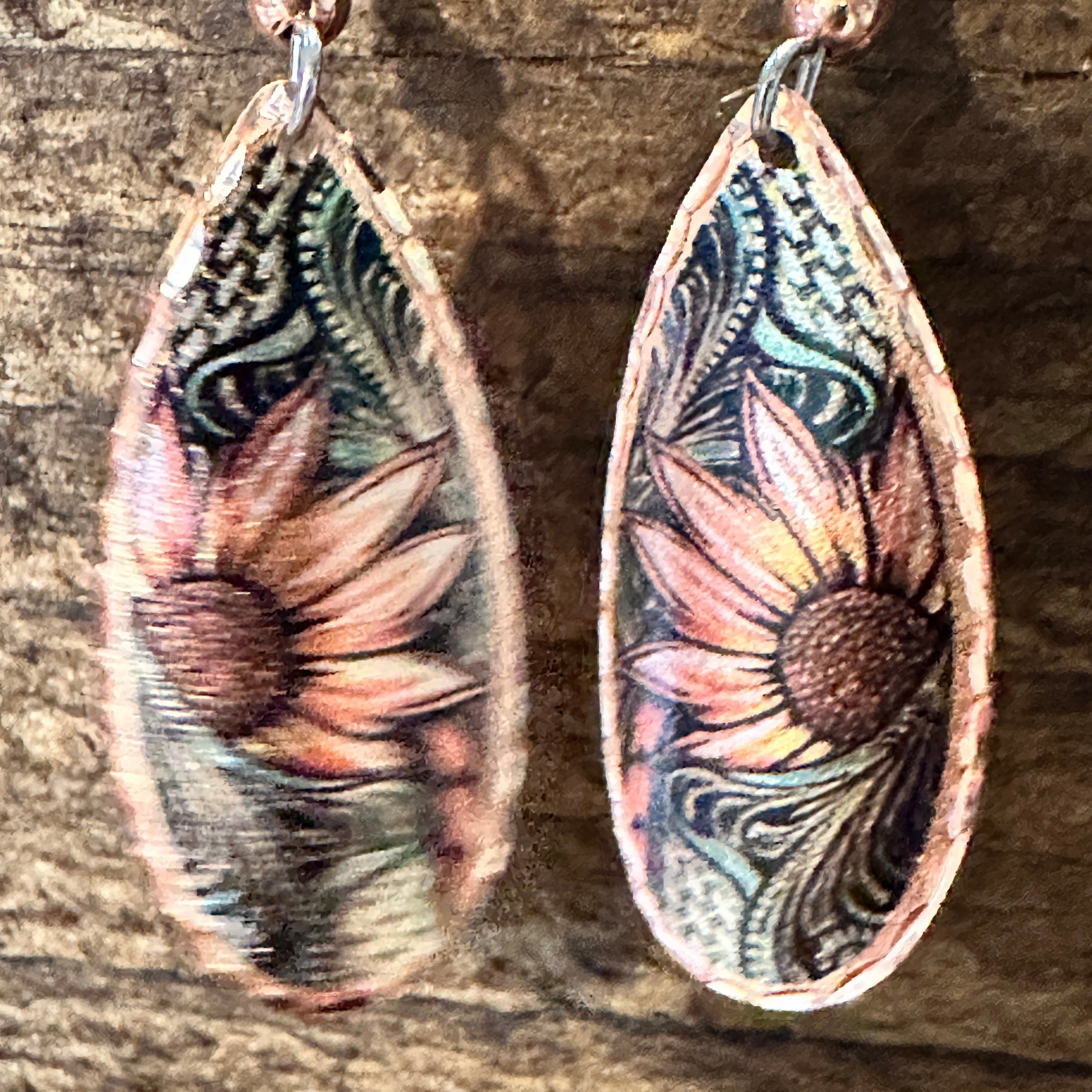 Other Handmade Boho Copper Earrings, Diamond Cut Sunflower Native Size ONE SIZE - 3 Thumbnail