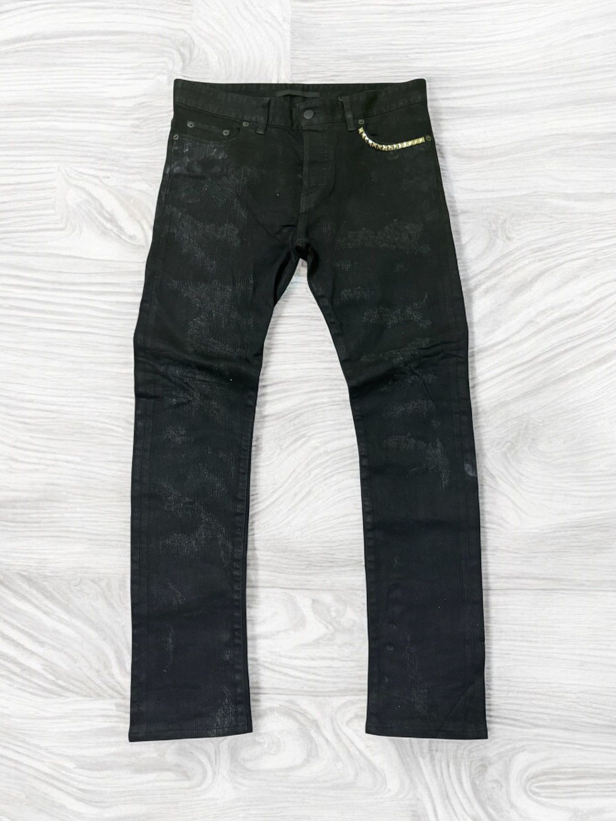 Vintage RARE ARCHIVE HL WAXED DAMAGE COATING SKIN SLIM DENIM Size US 31 - 1 Thumbnail