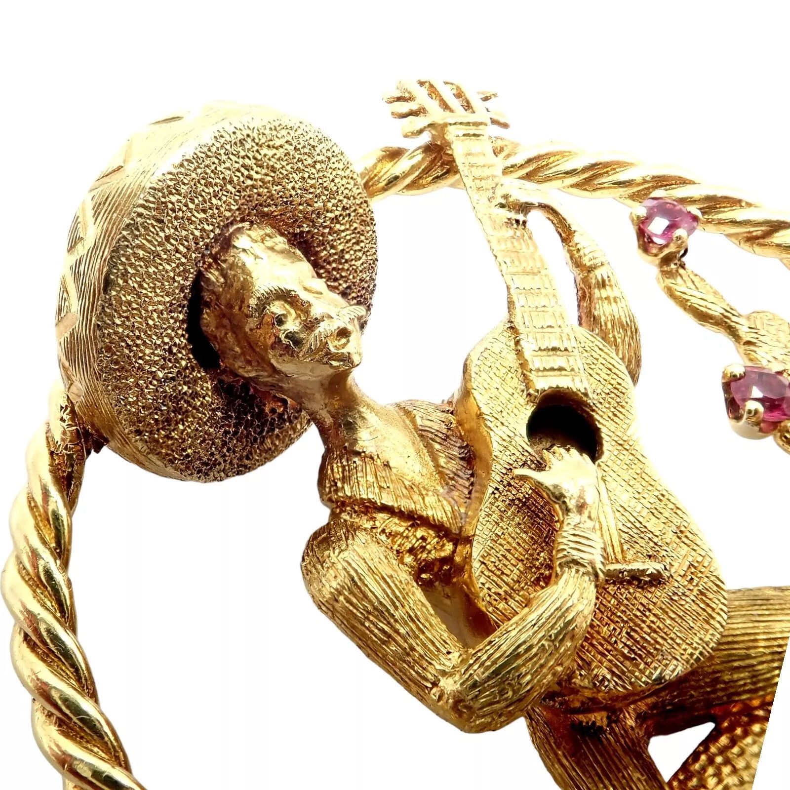 Vintage Rudi Cherny Yellow Gold Guitar Player Cactus Ruby Pendant Size ONE SIZE - 7 Thumbnail