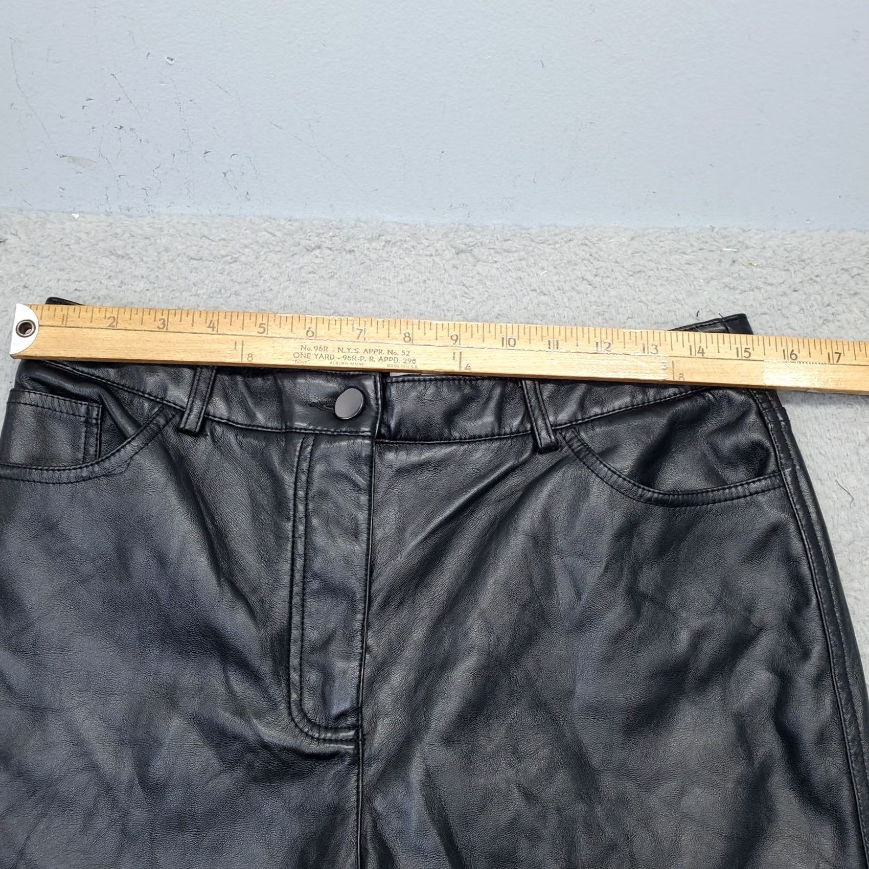 Vintage Maison d'Amélie Womens 10 Black Faux Leather Pants Flat Front Straight Leg Size 32" / US 10 / IT 46 - 5 Thumbnail