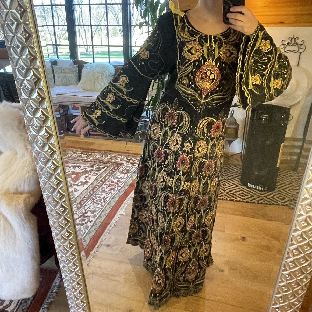 Vintage Embellished full length sequin embroidered floral gown Size L / US 10 / IT 46 - 6 Thumbnail