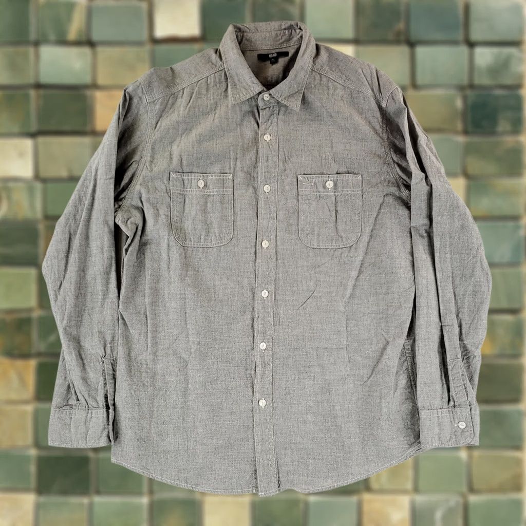 Uniqlo Uniqlo Chambray Shirt Button Up Gray Long Sleeve Mens XL Size US XL / EU 56 / 4 - 1 Thumbnail