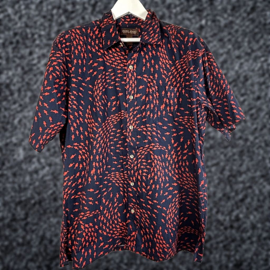Vintage Cooke Street Men's Button Down Hawaiian Shirt Cotton Fish Print Blue XL NWT Size US XL / EU 56 / 4 - 1 Thumbnail